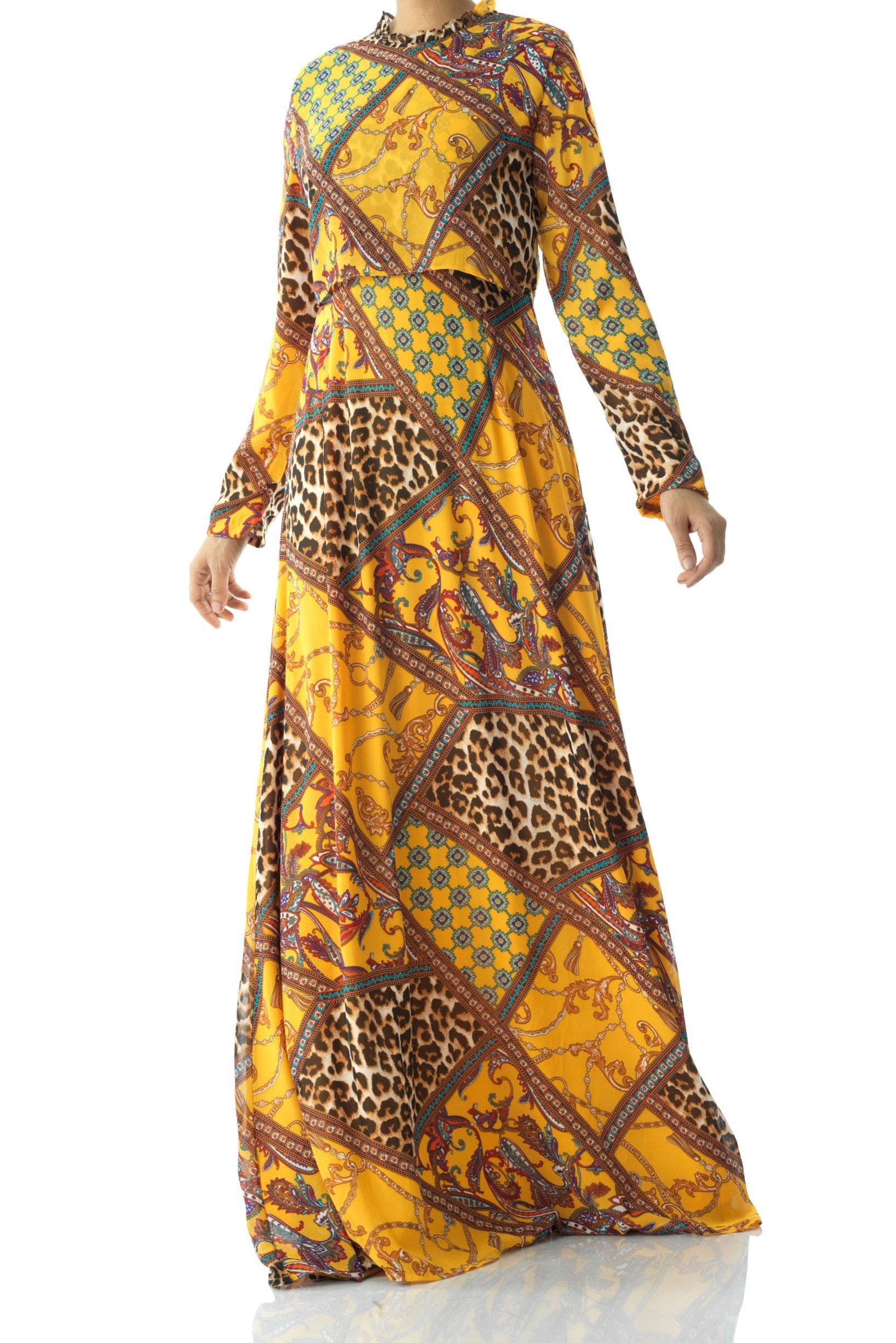 yellow mix media print maxi dress Kabayare