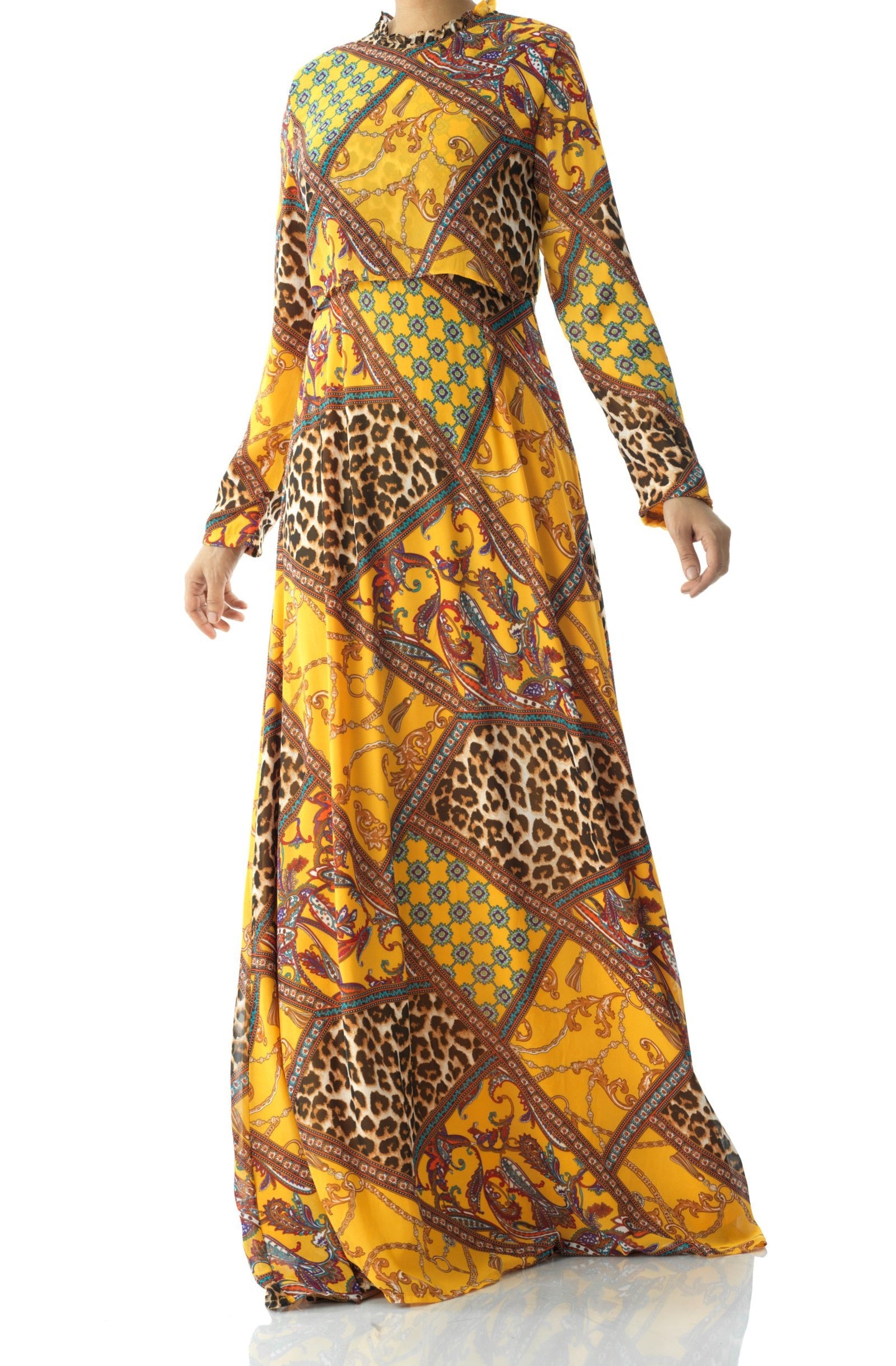 yellow mix media print maxi dress Kabayare