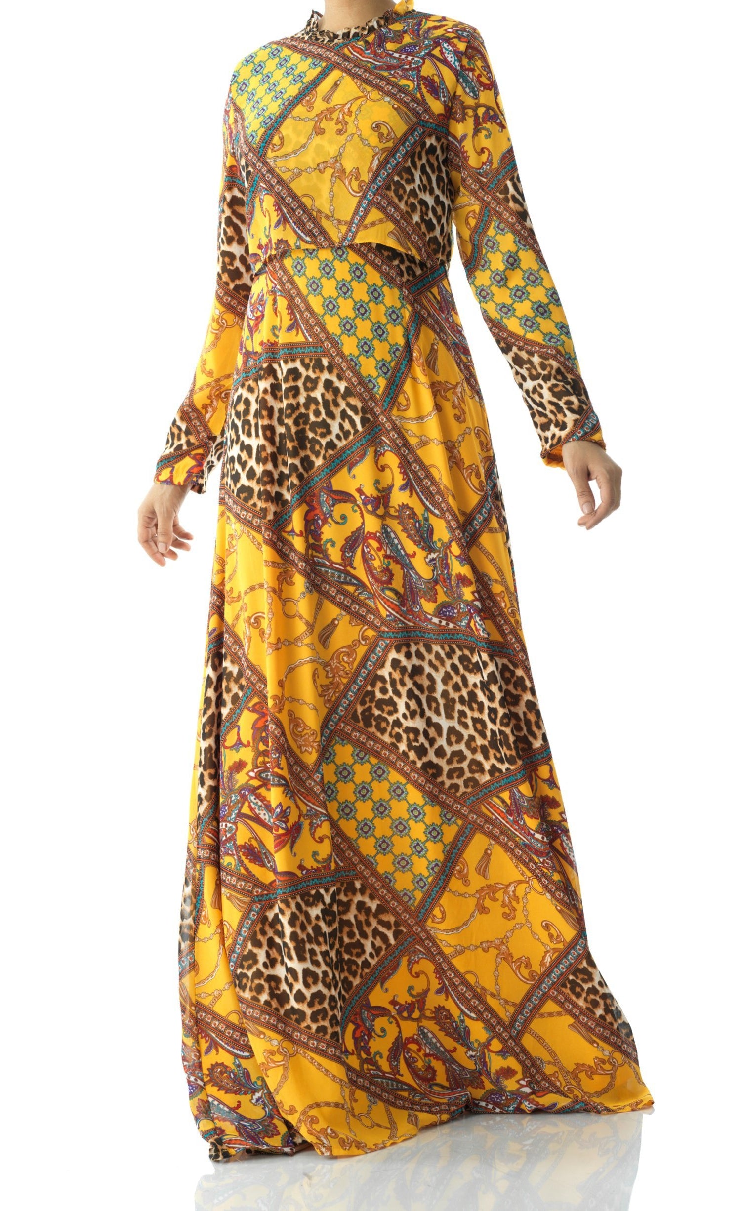 yellow mix media print maxi dress Kabayare