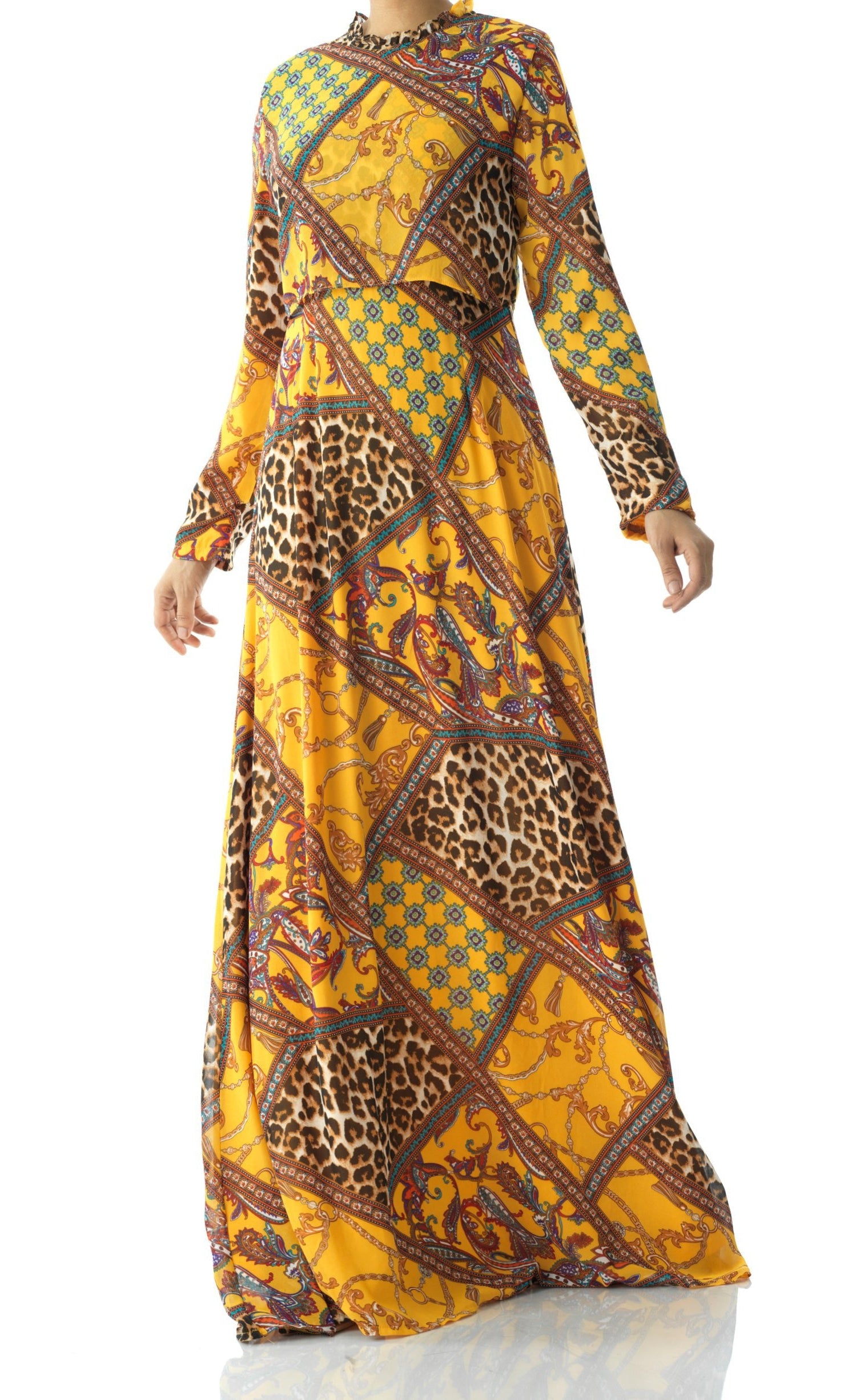 yellow mix media print maxi dress Kabayare