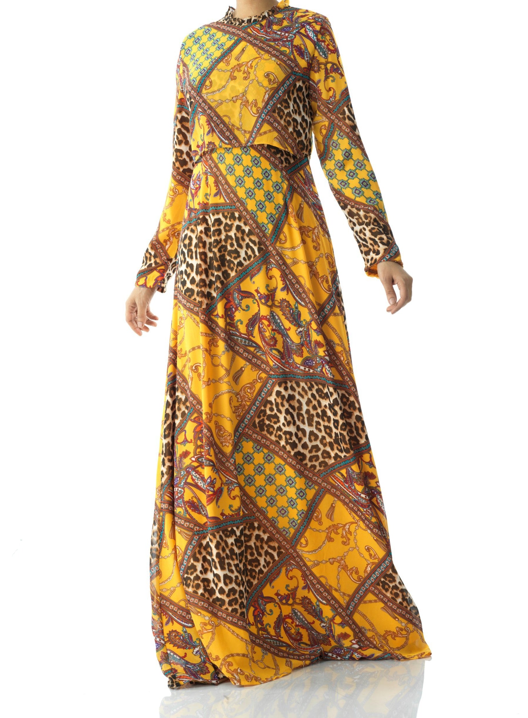 yellow mix media print maxi dress Kabayare