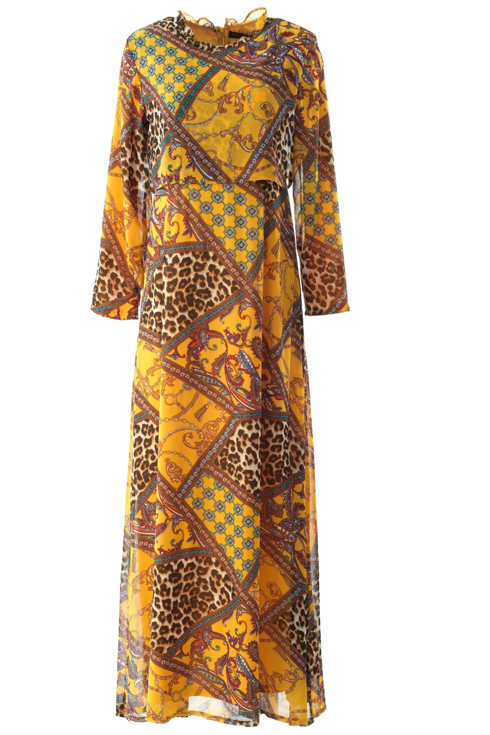 yellow mix media print maxi dress Kabayare