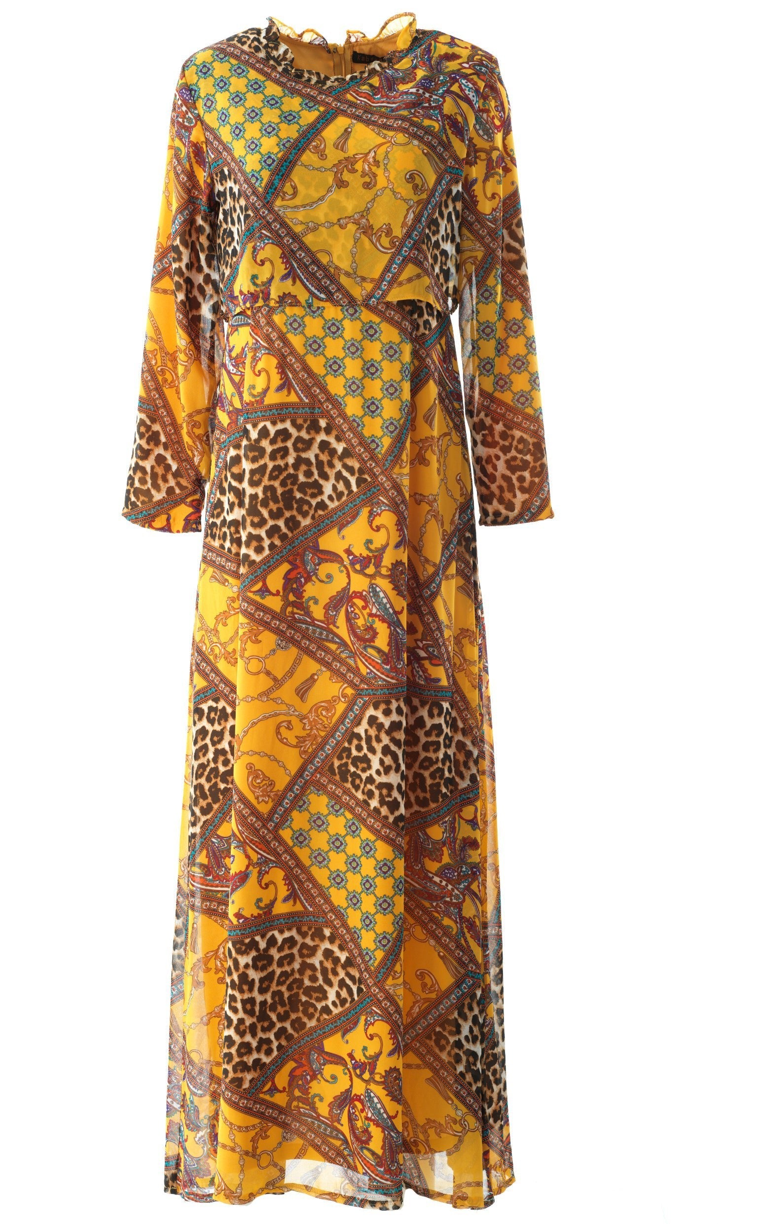 yellow mix media print maxi dress Kabayare