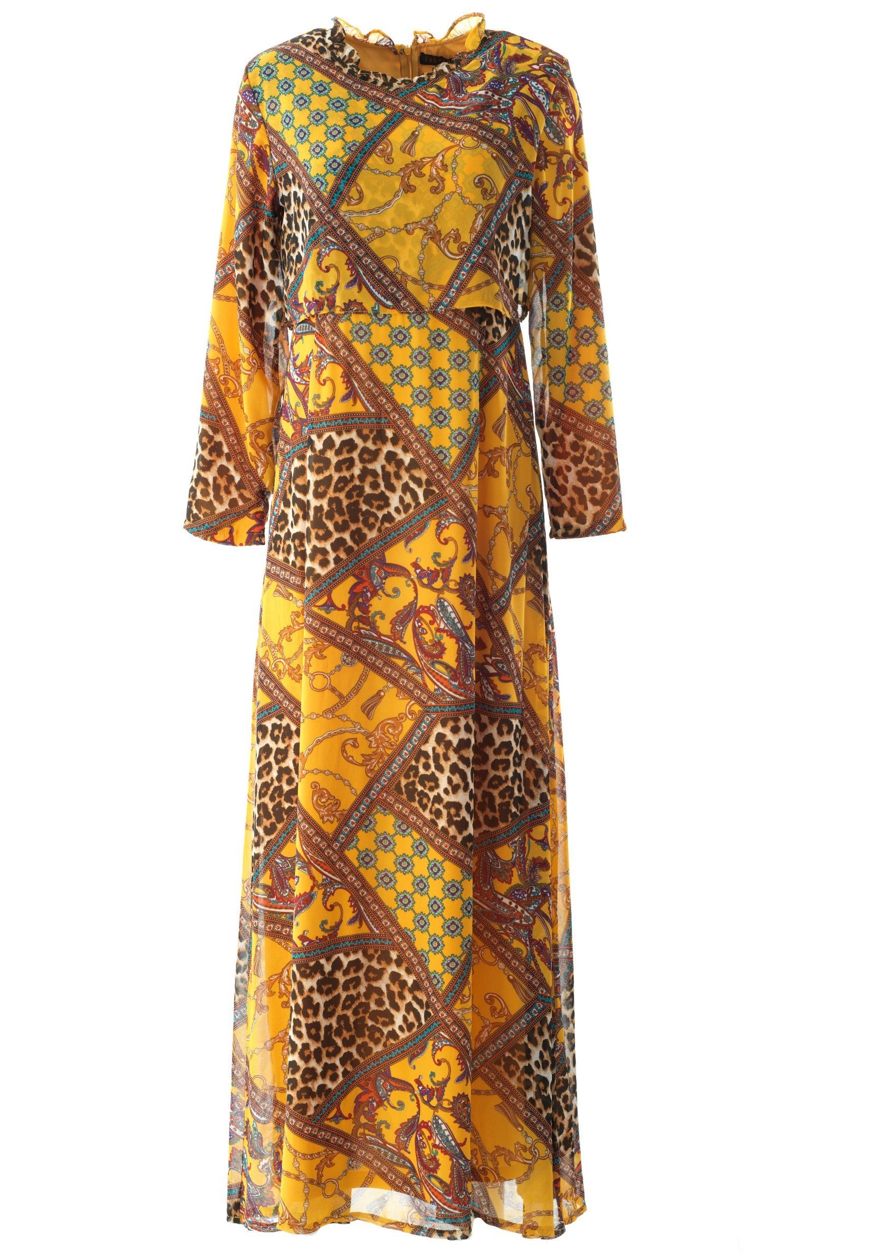 yellow mix media print maxi dress Kabayare