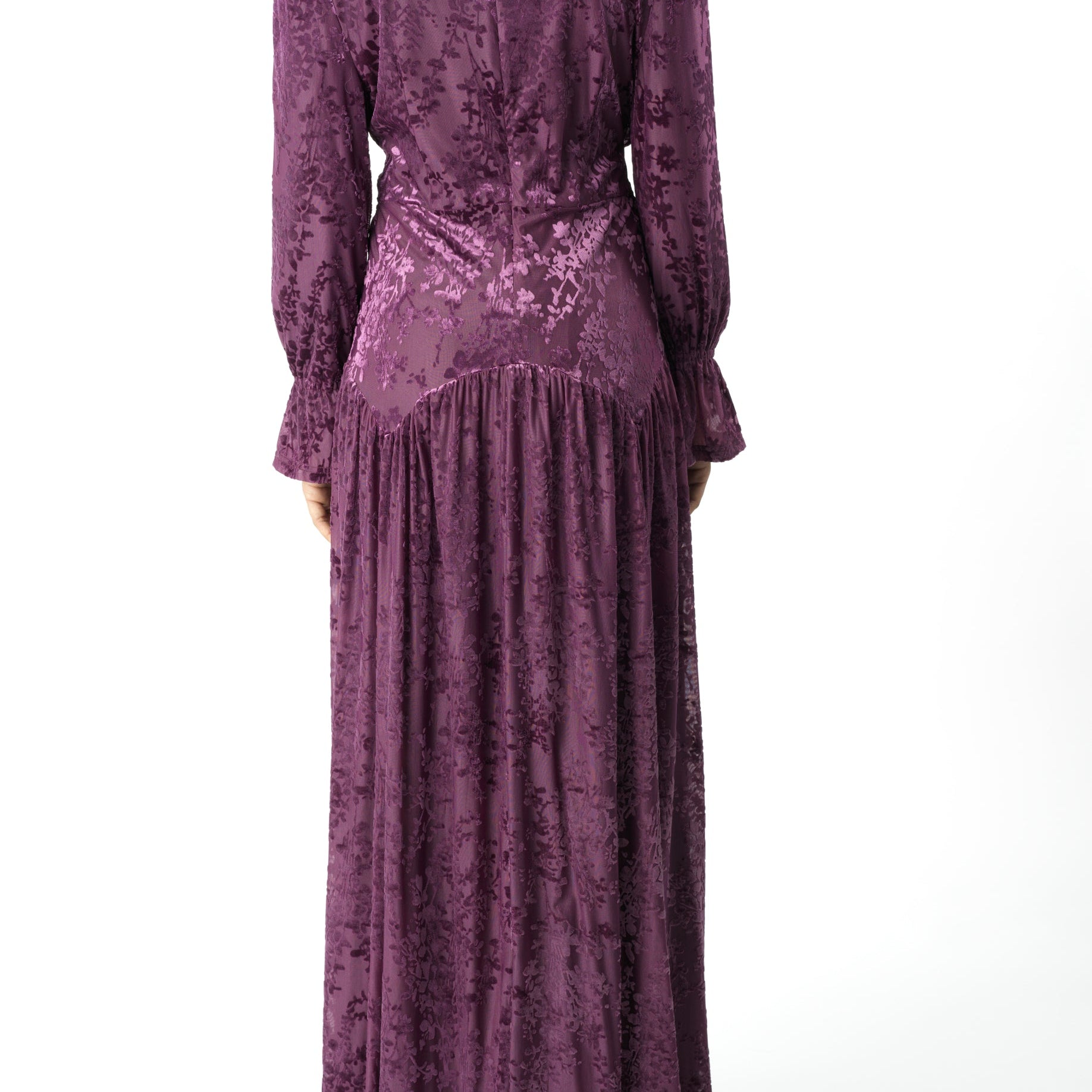 Zaria Eggplant velvet burnout modest maxi dress Kabayare