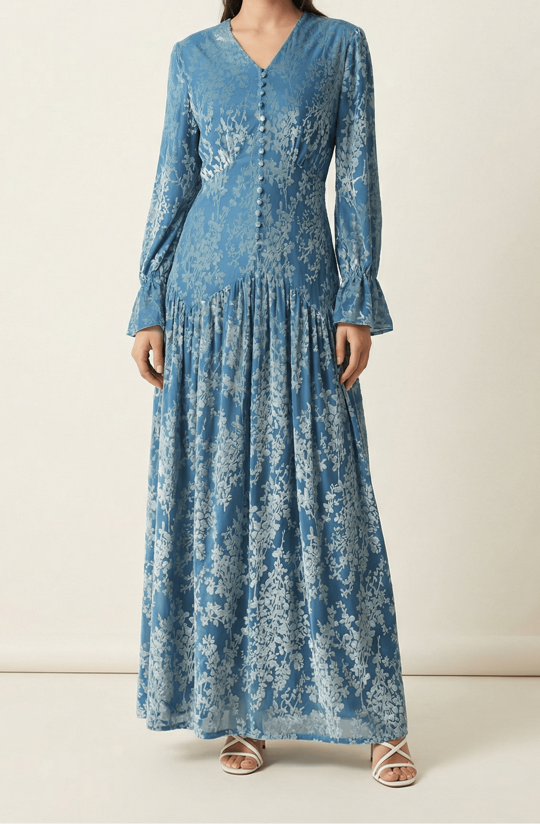Zaria Pretty Blue velvet burnout modest maxi dress Kabayare