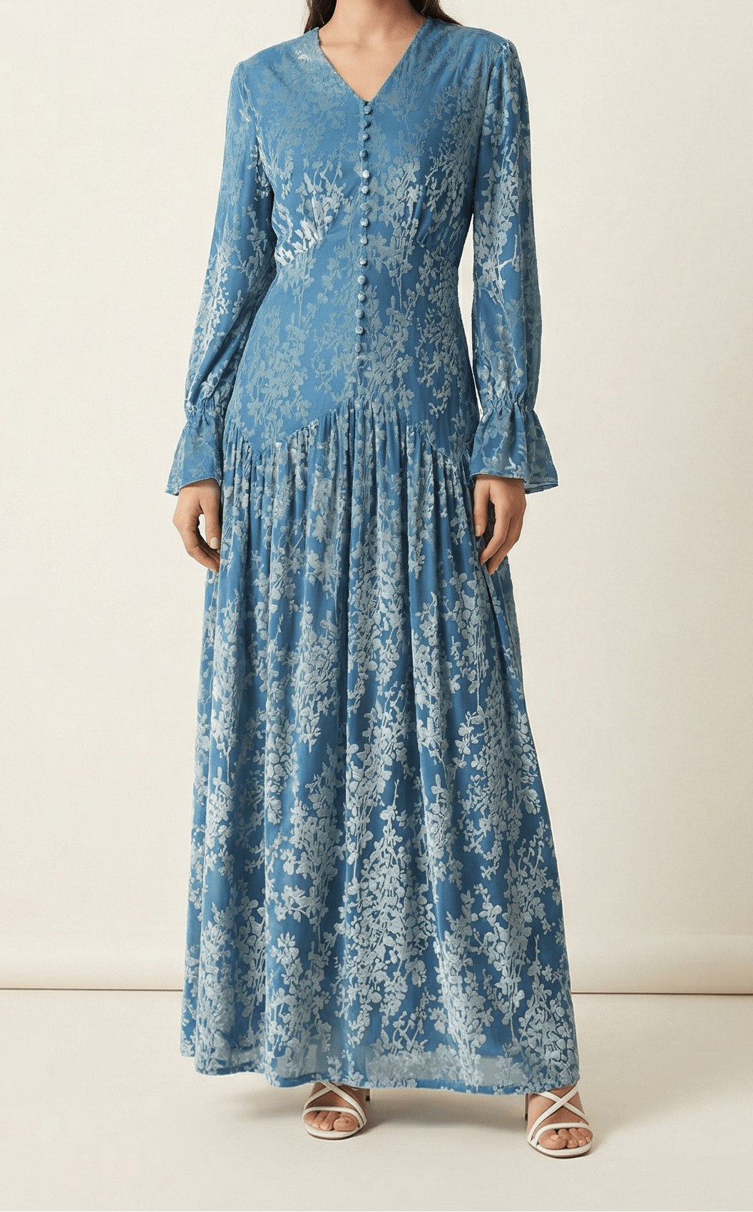 Zaria Pretty Blue velvet burnout modest maxi dress Kabayare