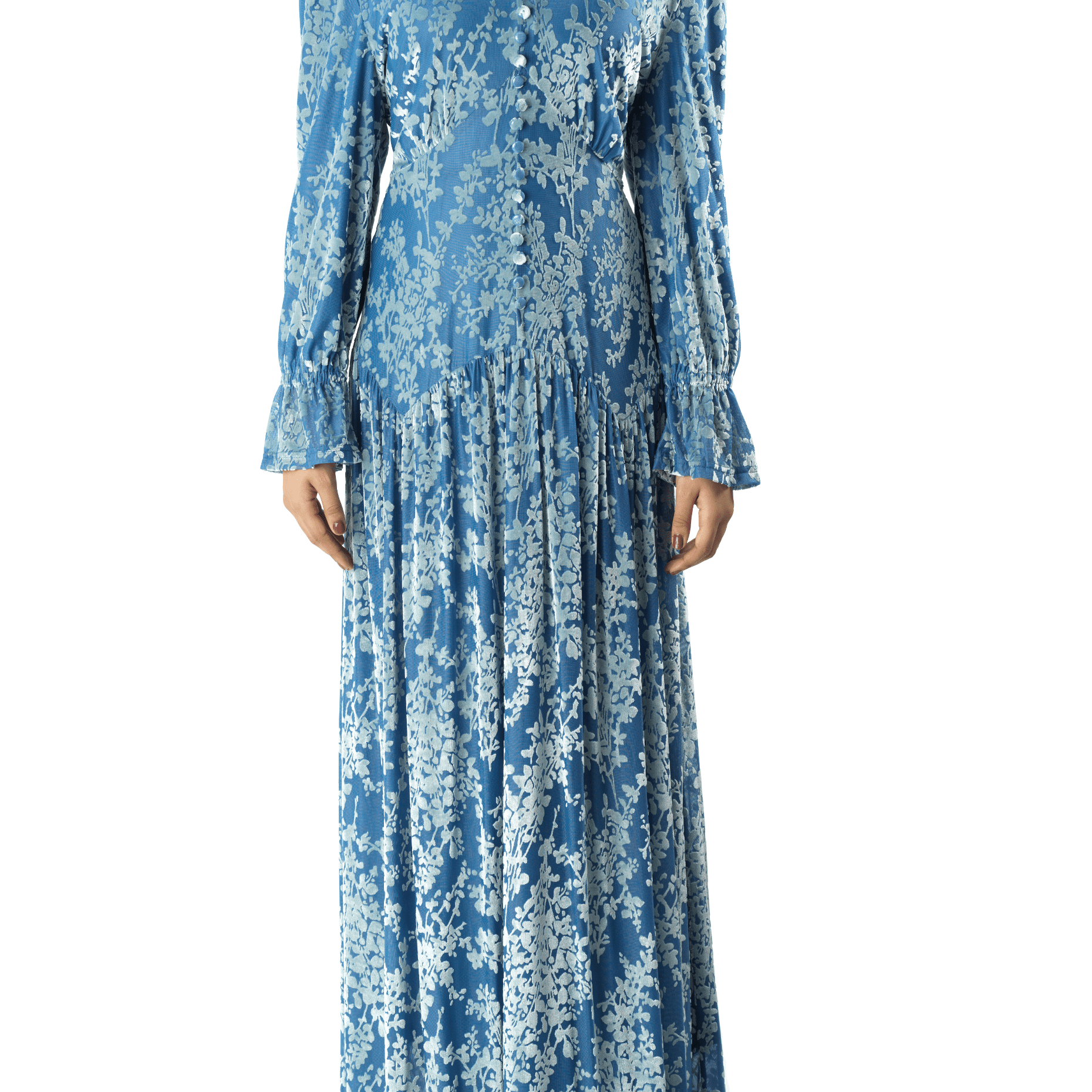 Zaria Pretty Blue velvet burnout modest maxi dress Kabayare