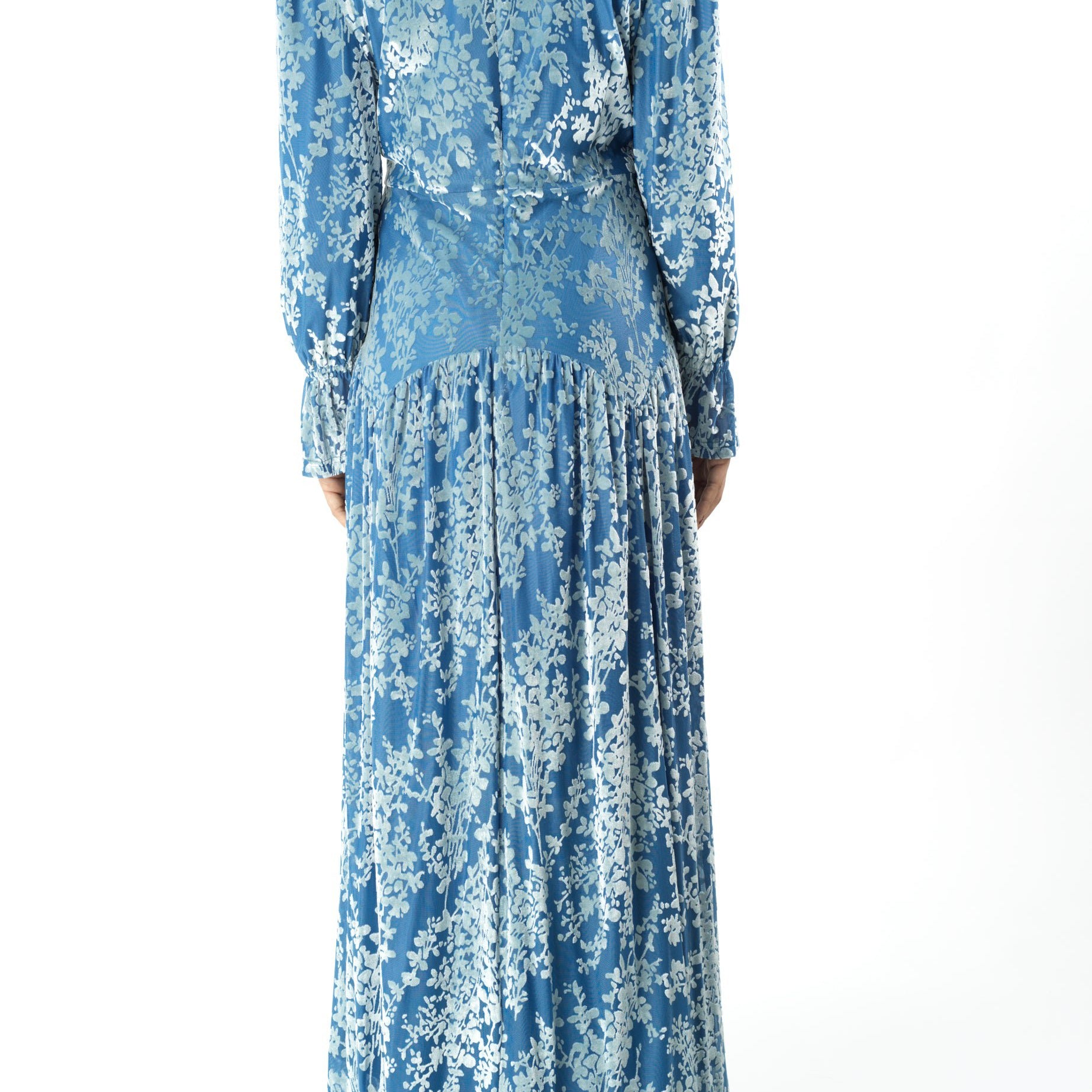 Zaria Pretty Blue velvet burnout modest maxi dress Kabayare