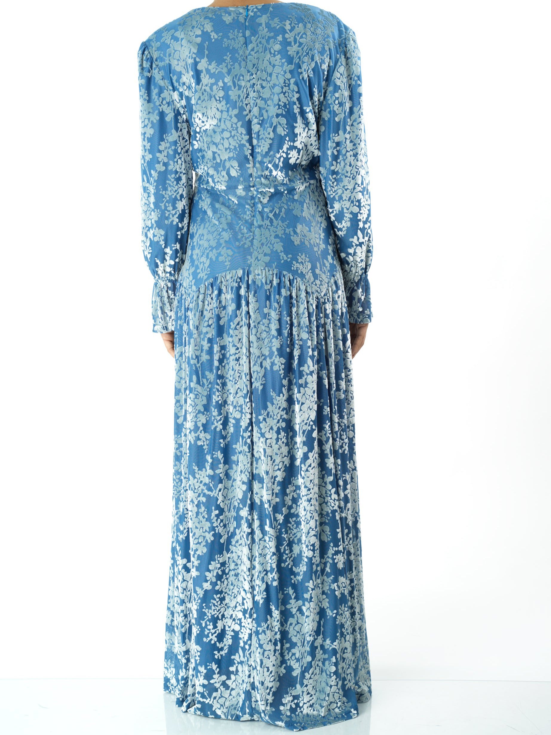 Zaria Pretty Blue velvet burnout modest maxi dress Kabayare