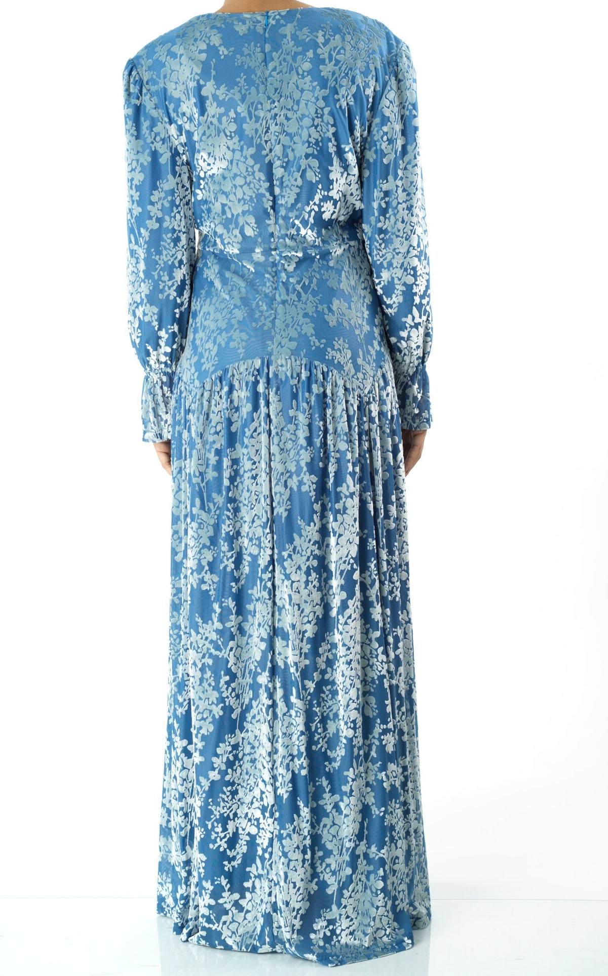 Zaria Pretty Blue velvet burnout modest maxi dress Kabayare