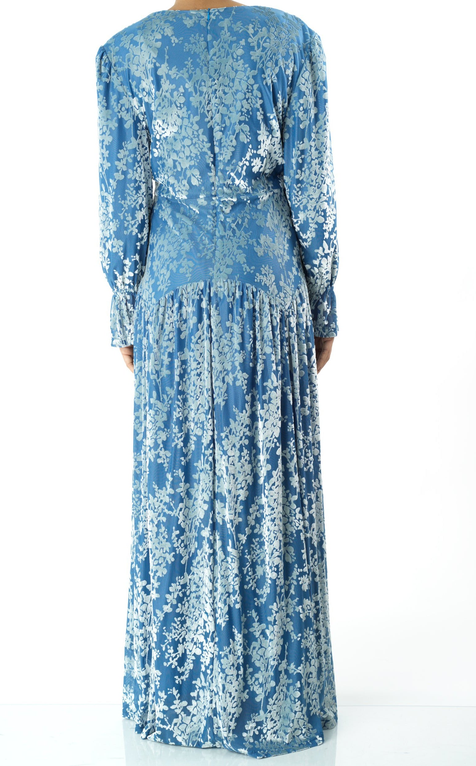 Zaria Pretty Blue velvet burnout modest maxi dress Kabayare