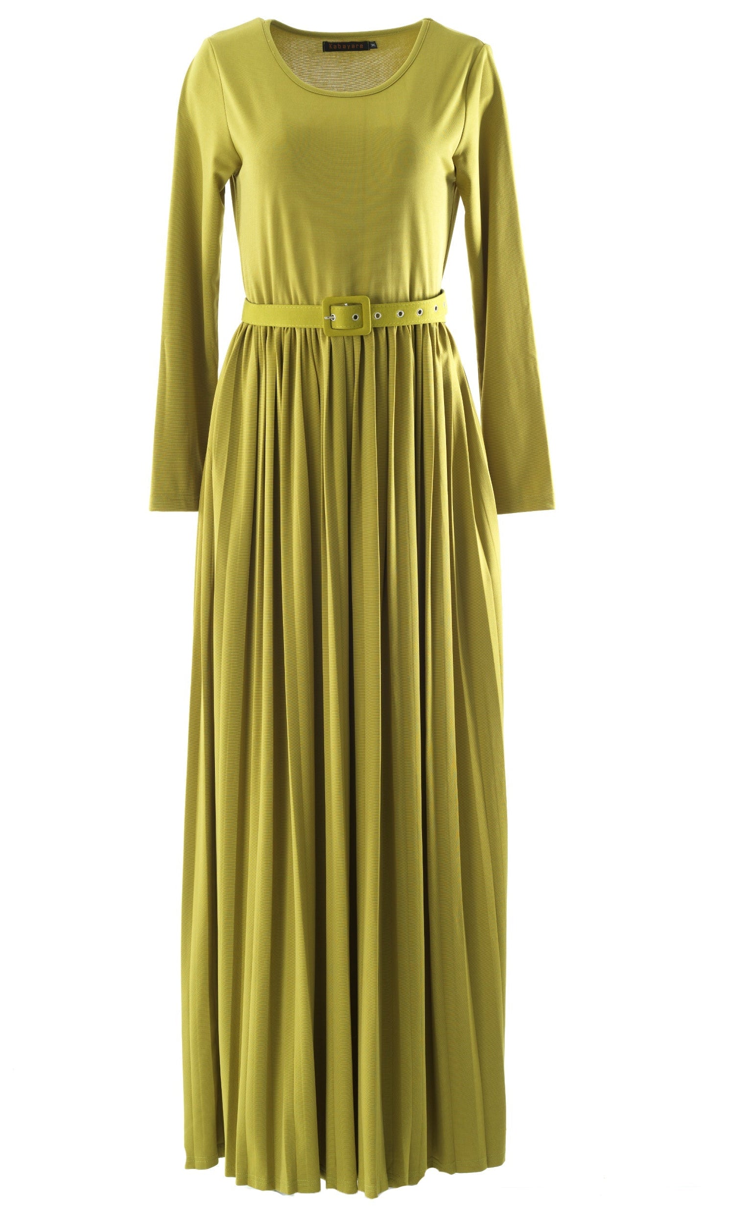 Zaytoon Olive pleated ponti di roma maxi dress Kabayare