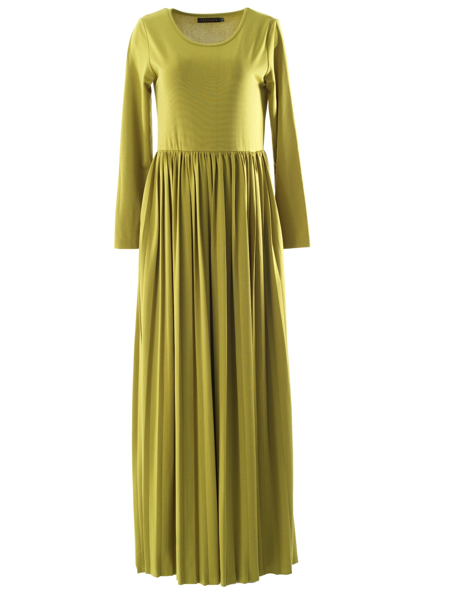 Zaytoon Olive pleated ponti di roma maxi dress Kabayare