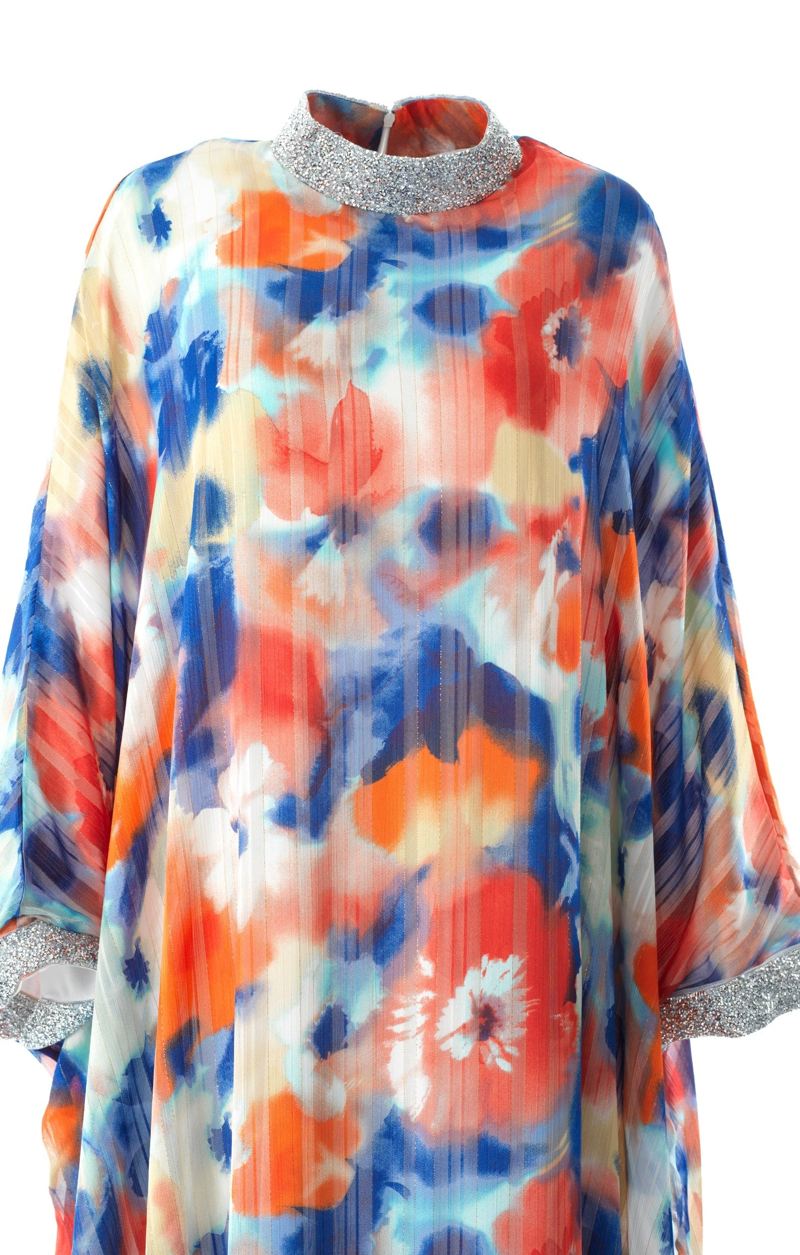Zohra Blue and red tone silk chiffon shimmer kaftan abaya Kabayare
