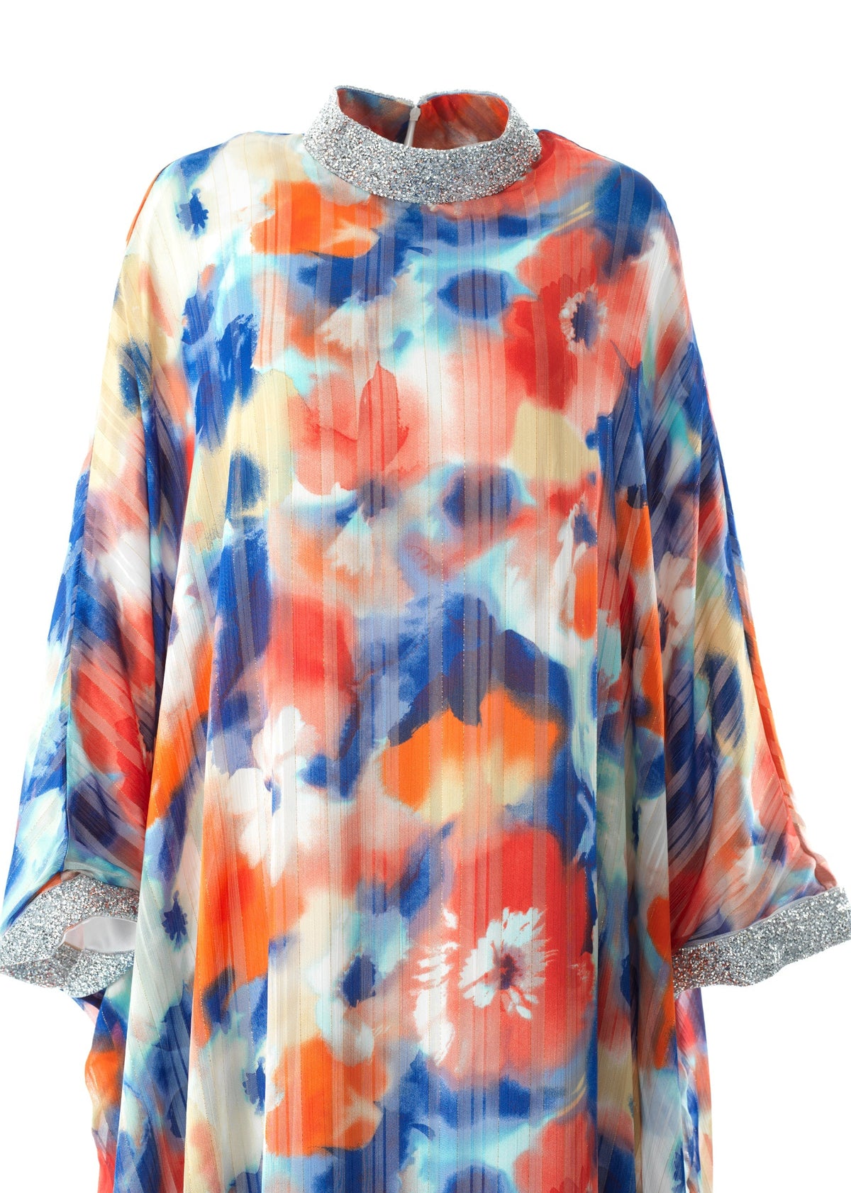 Zohra Blue and red tone silk chiffon shimmer kaftan abaya Kabayare