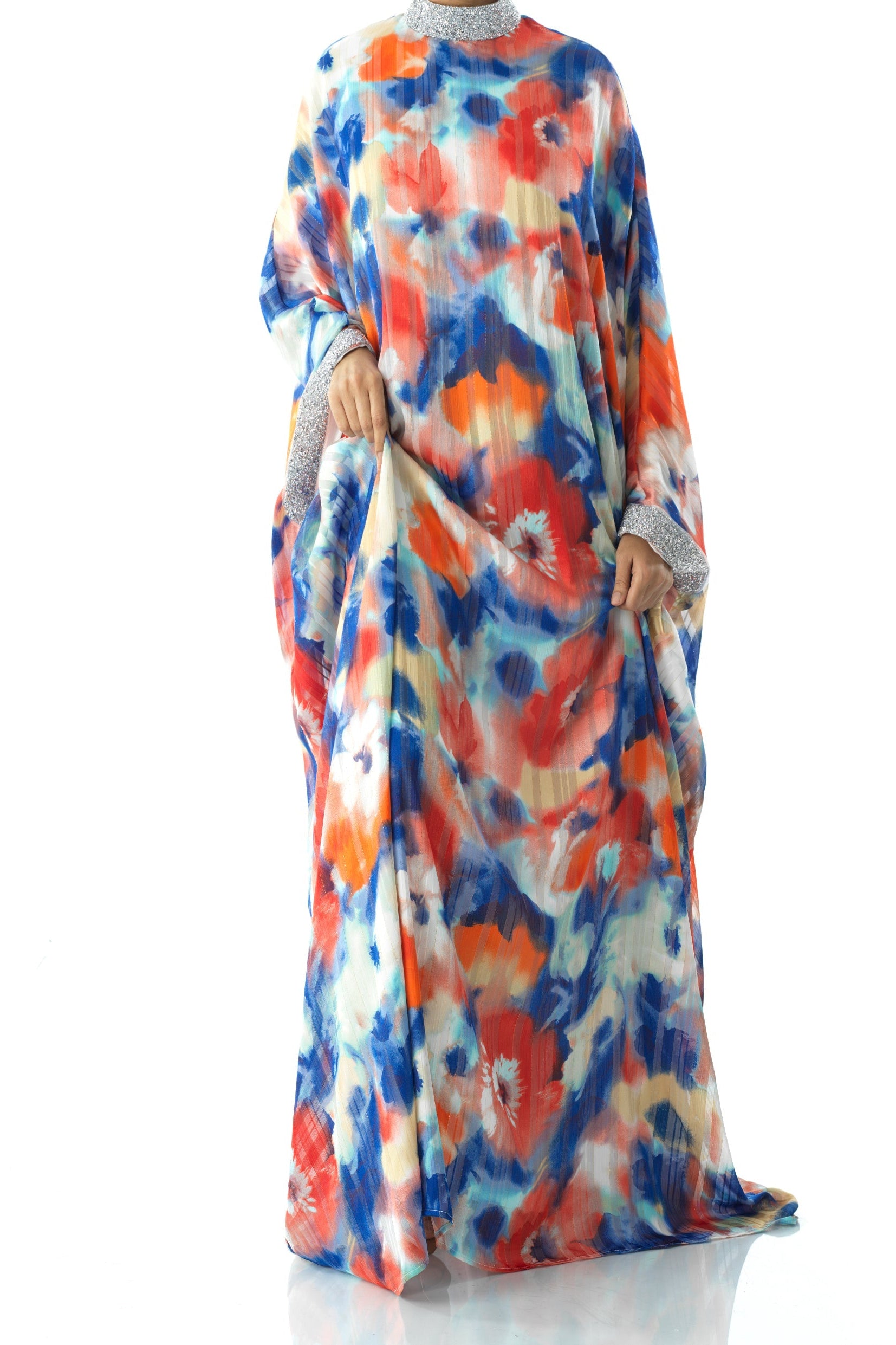 Zohra Blue tone silk chiffon kaftan abaya Kabayare