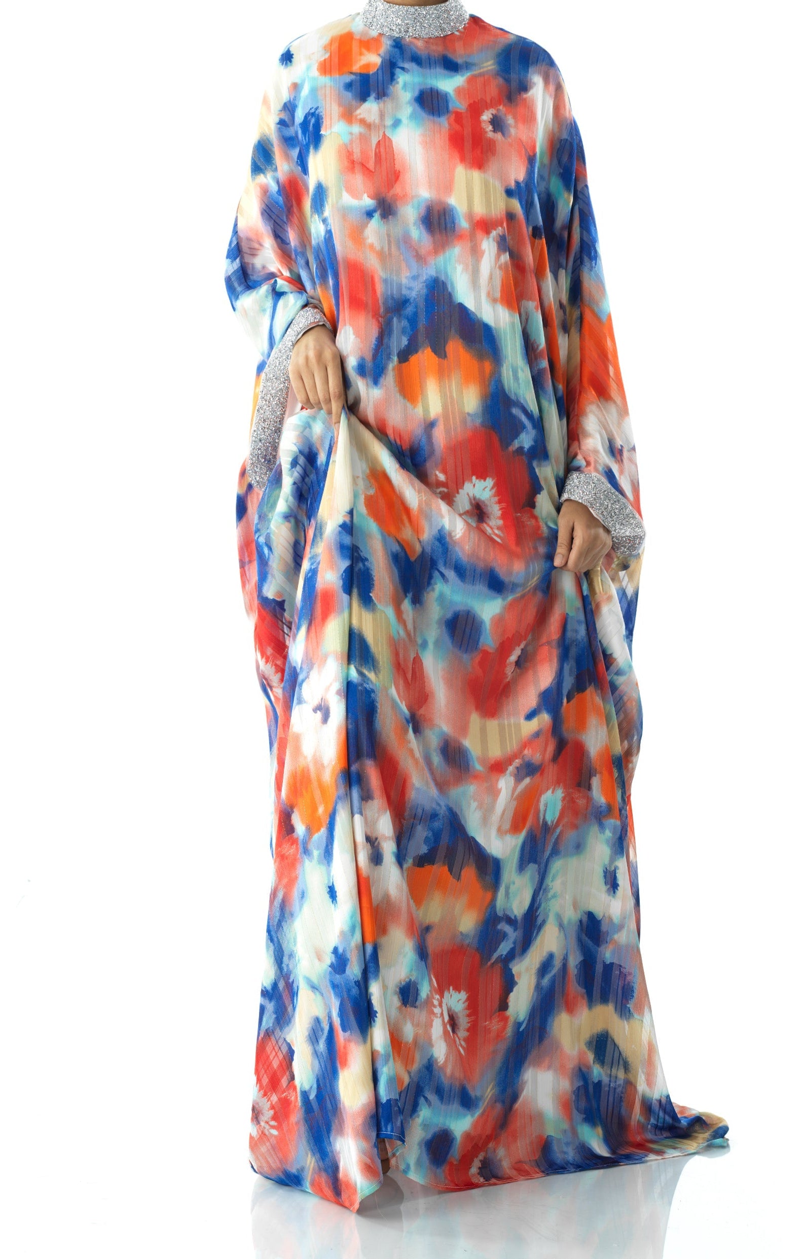 Zohra Blue tone silk chiffon kaftan abaya Kabayare