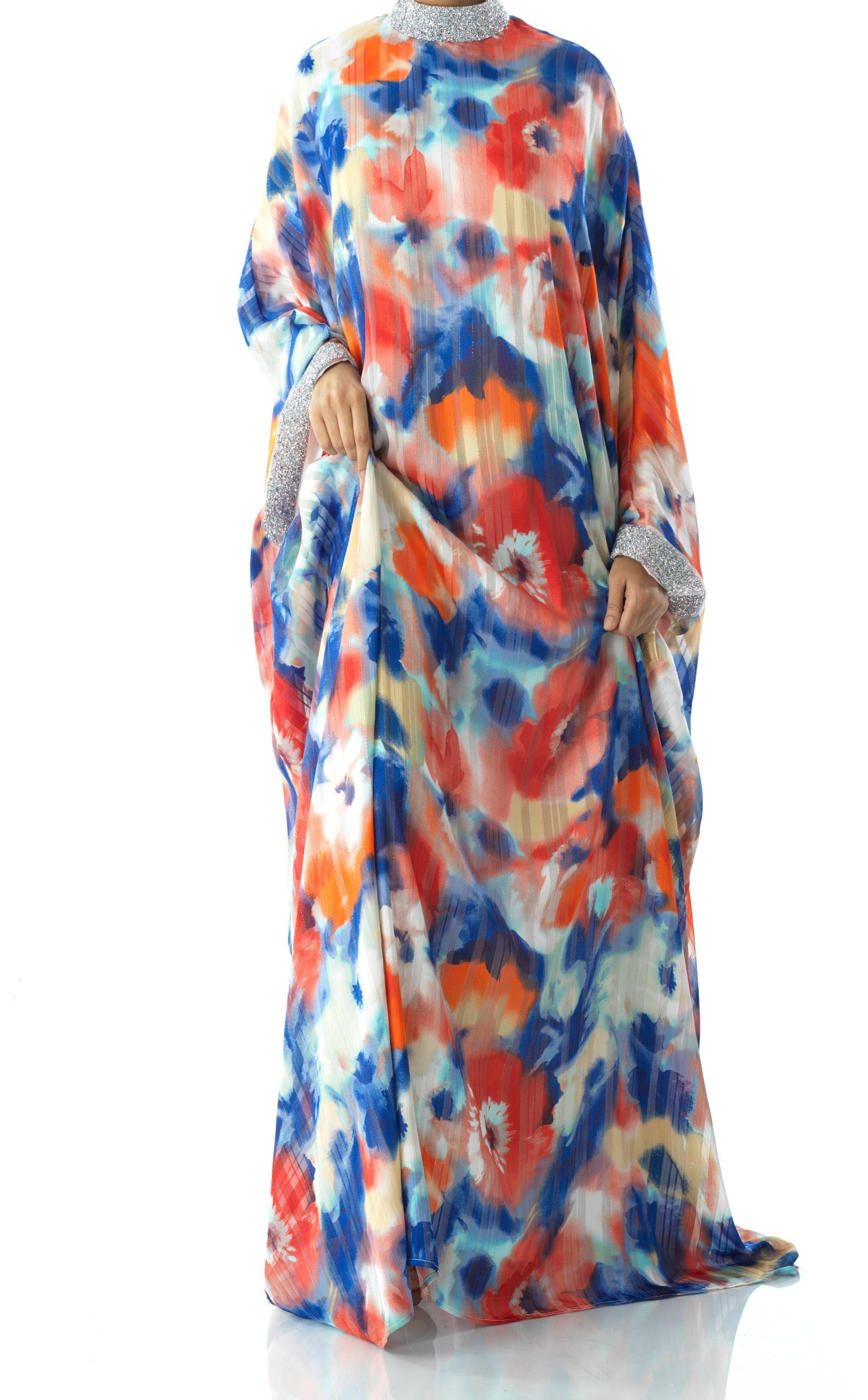 Zohra Blue tone silk chiffon kaftan abaya Kabayare