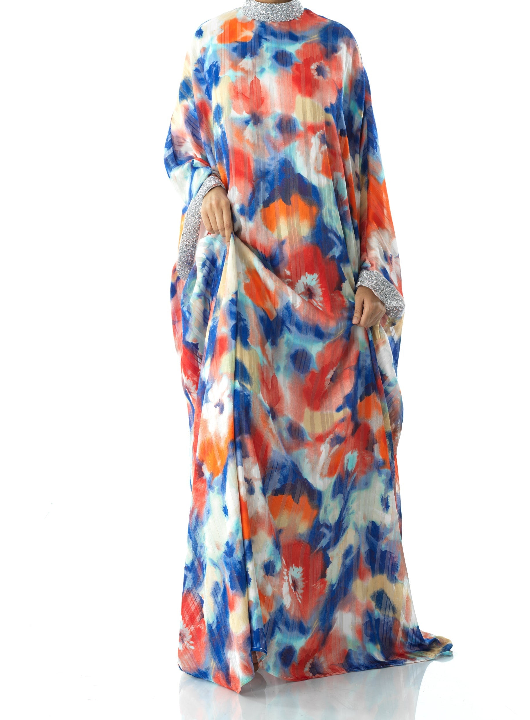 Zohra Blue tone silk chiffon kaftan abaya Kabayare