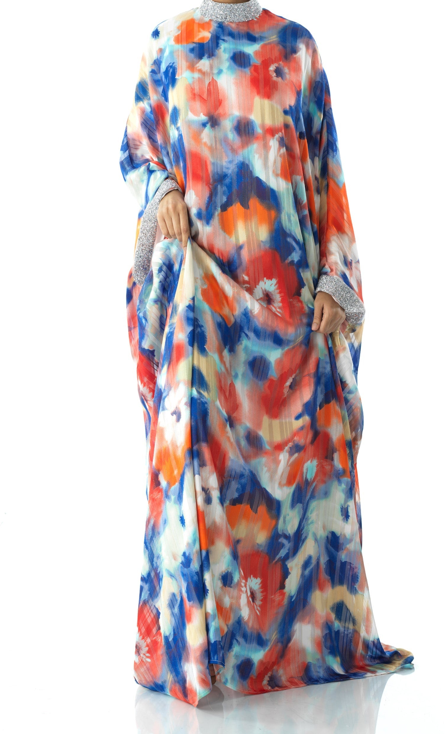 Zohra Blue tone silk chiffon kaftan abaya Kabayare