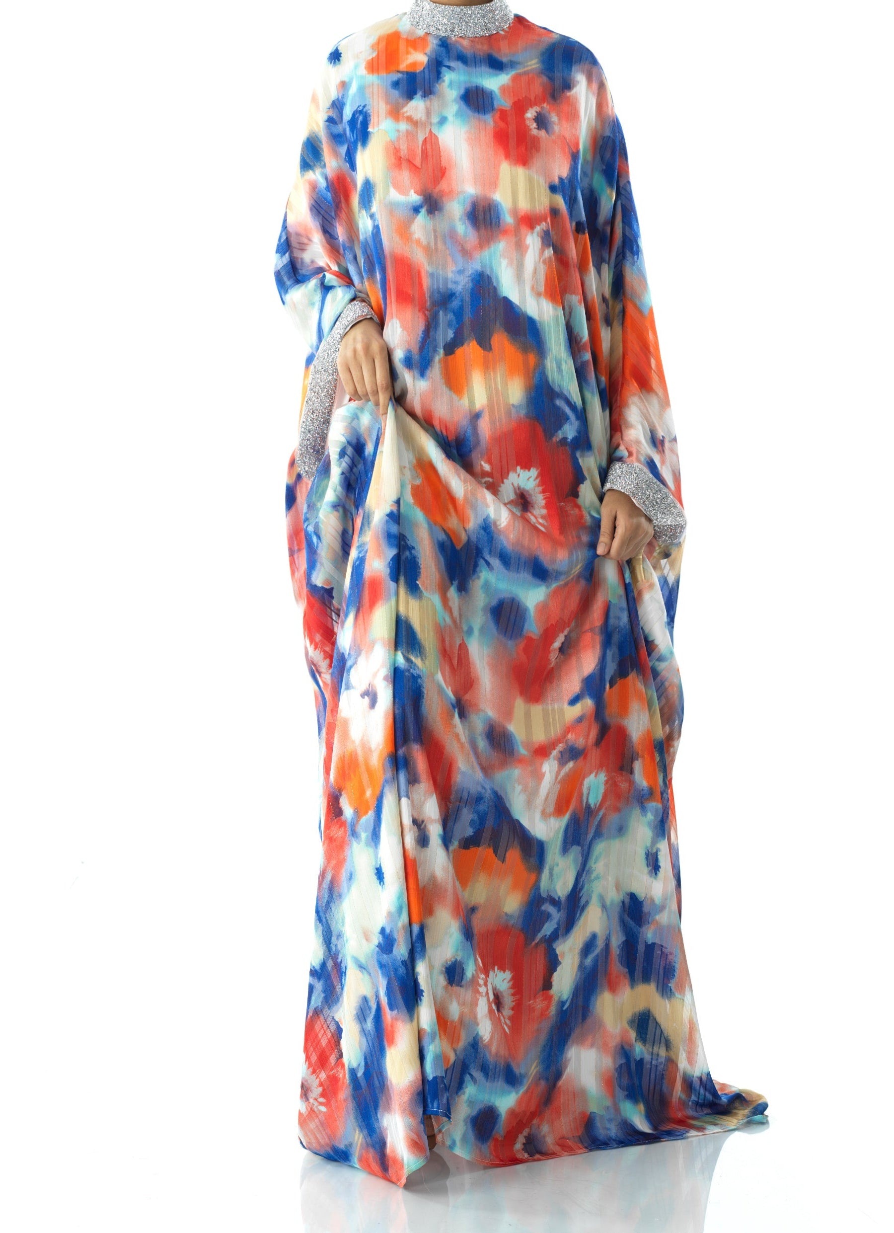 Zohra Blue tone silk chiffon kaftan abaya Kabayare