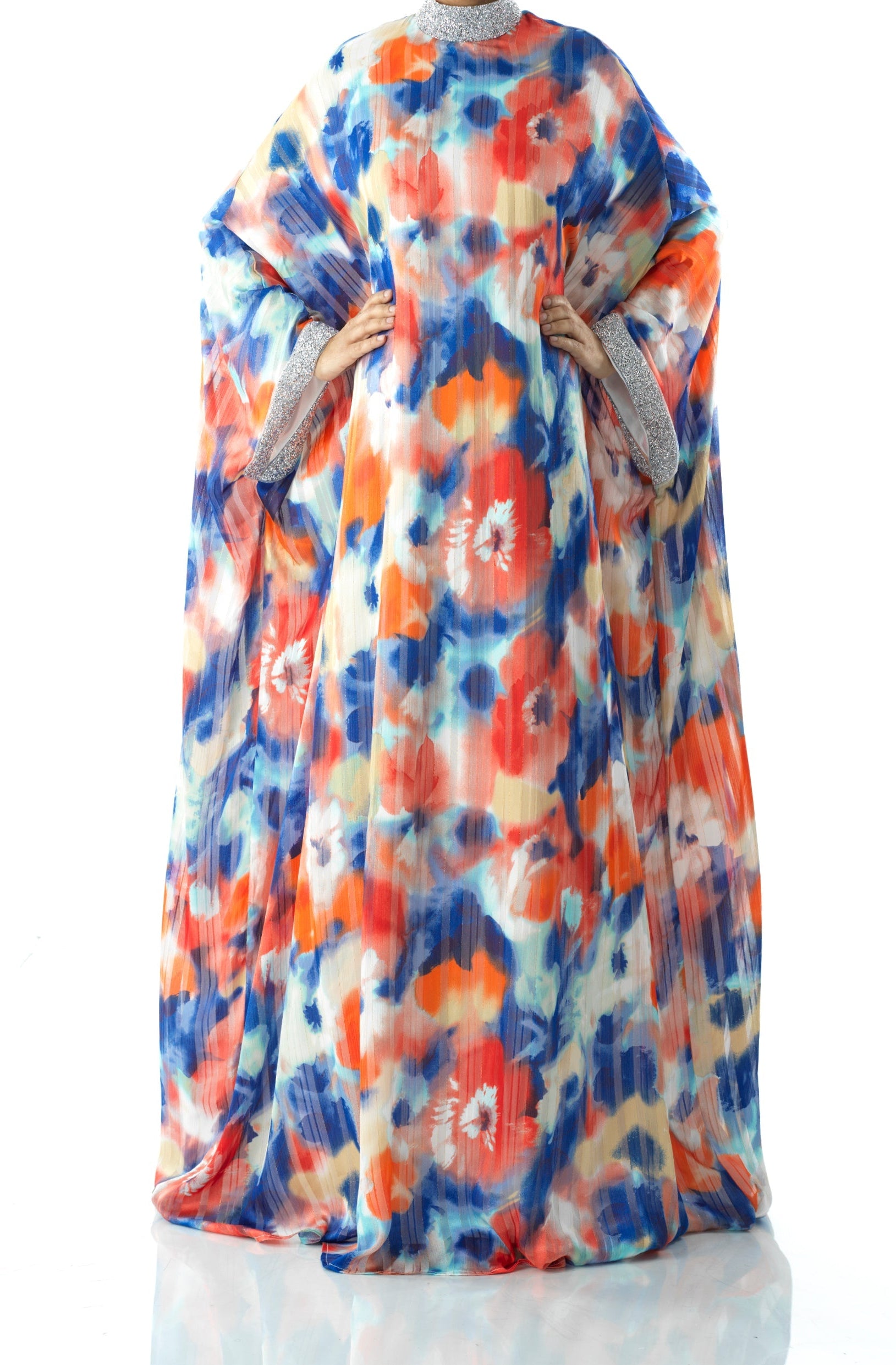 Zohra Blue tone silk chiffon kaftan abaya Kabayare