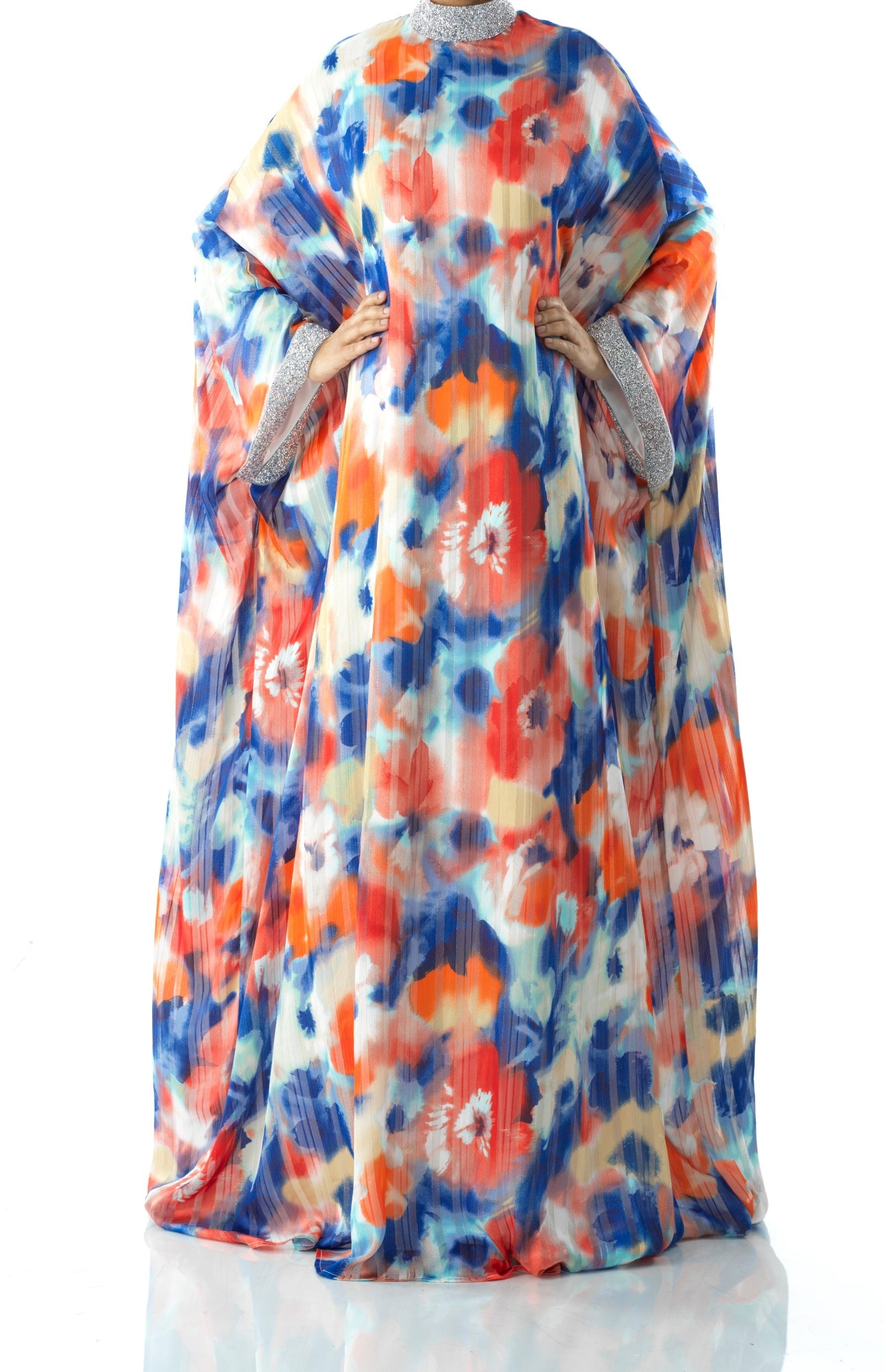 Zohra Blue tone silk chiffon kaftan abaya Kabayare