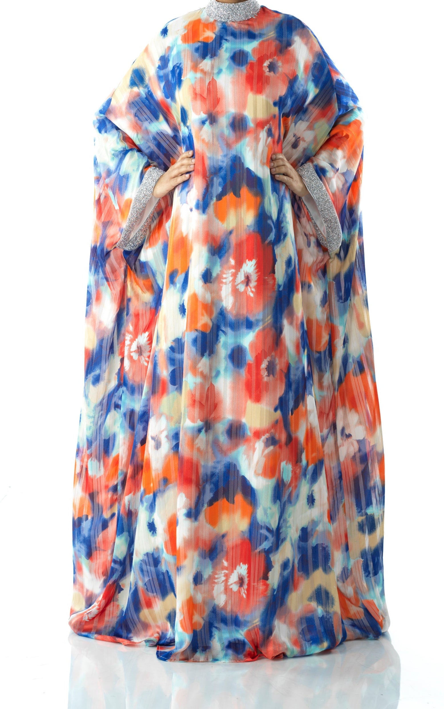Zohra Blue tone silk chiffon kaftan abaya Kabayare