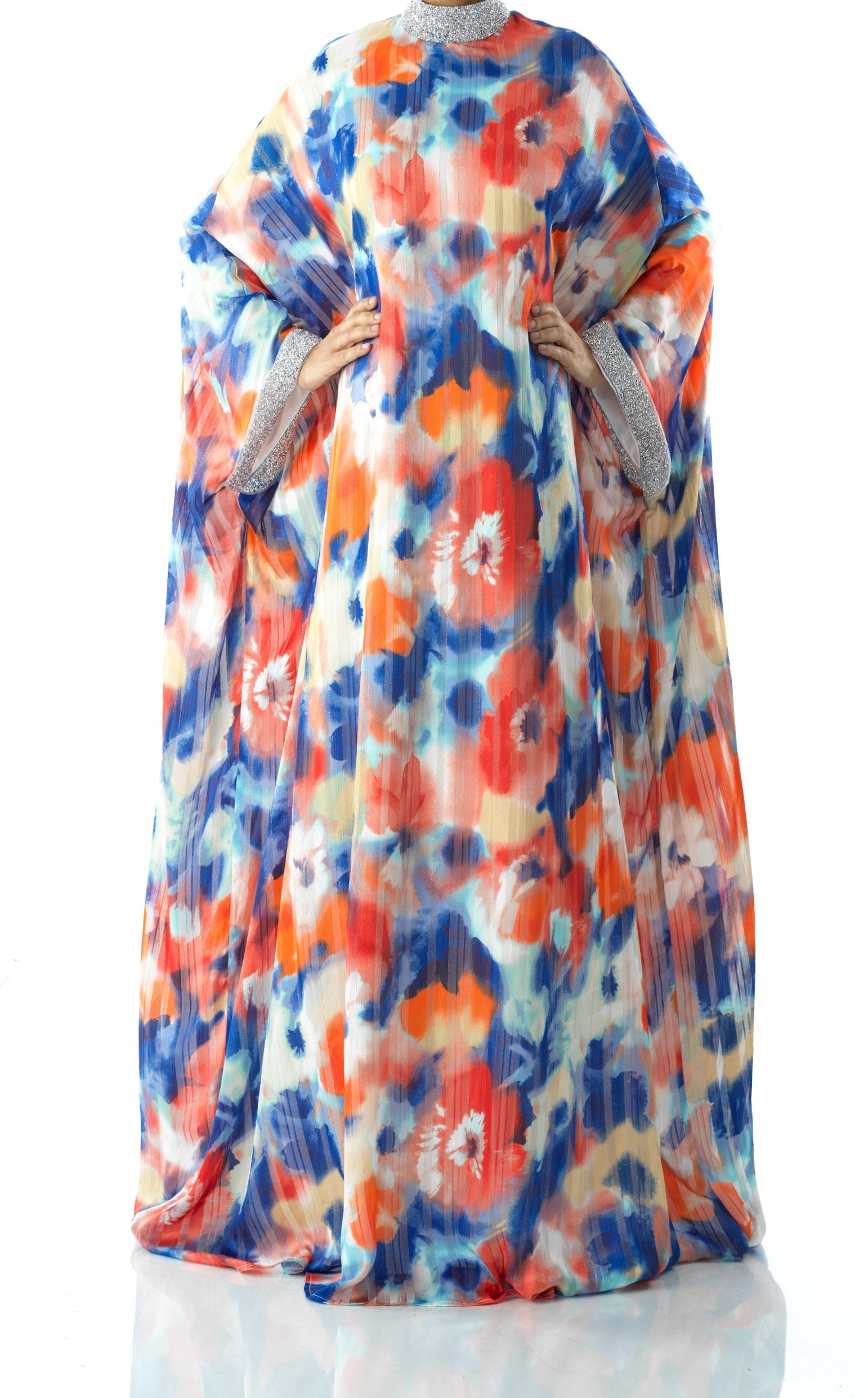 Zohra Blue tone silk chiffon kaftan abaya Kabayare