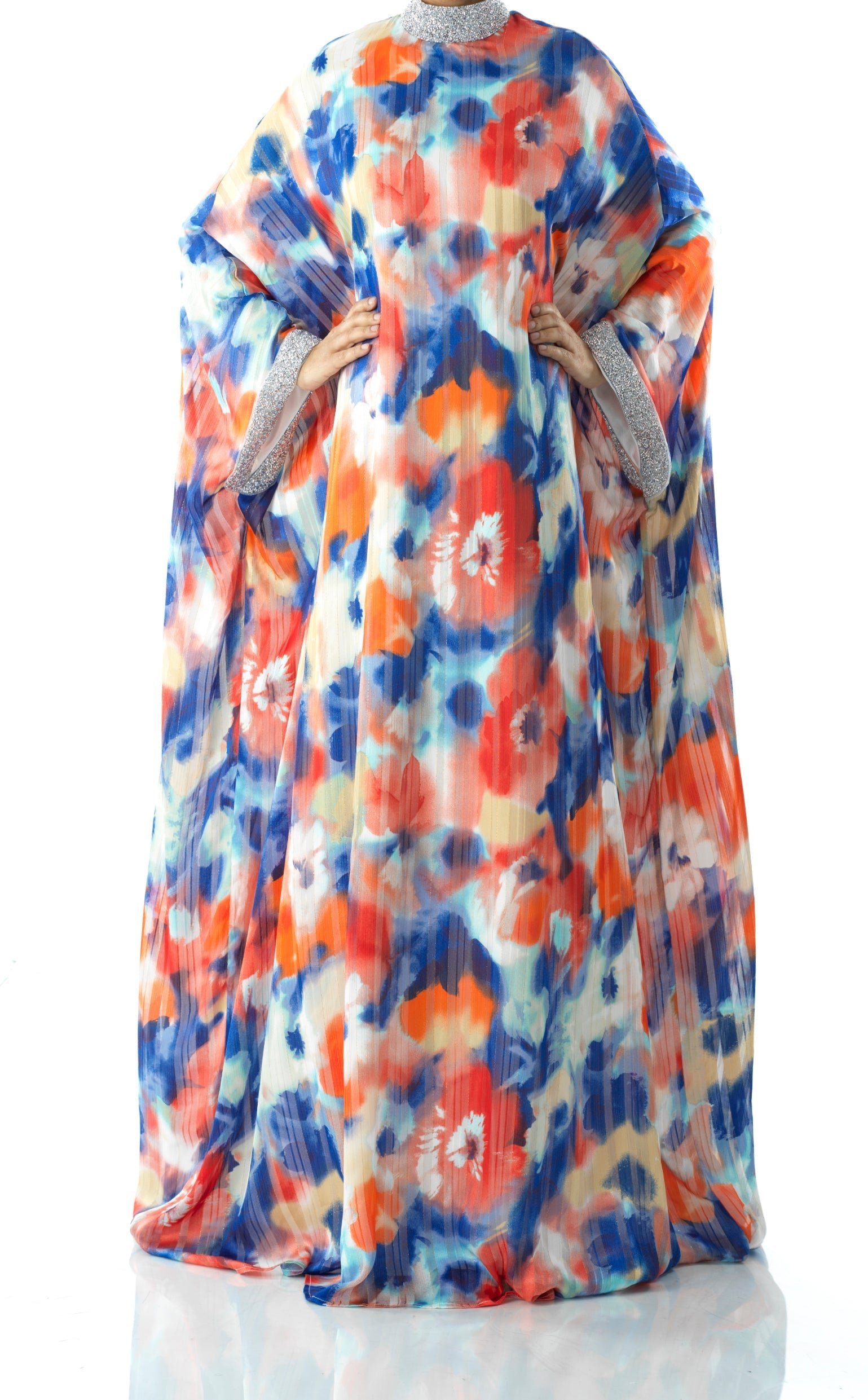 Zohra Blue tone silk chiffon kaftan abaya Kabayare