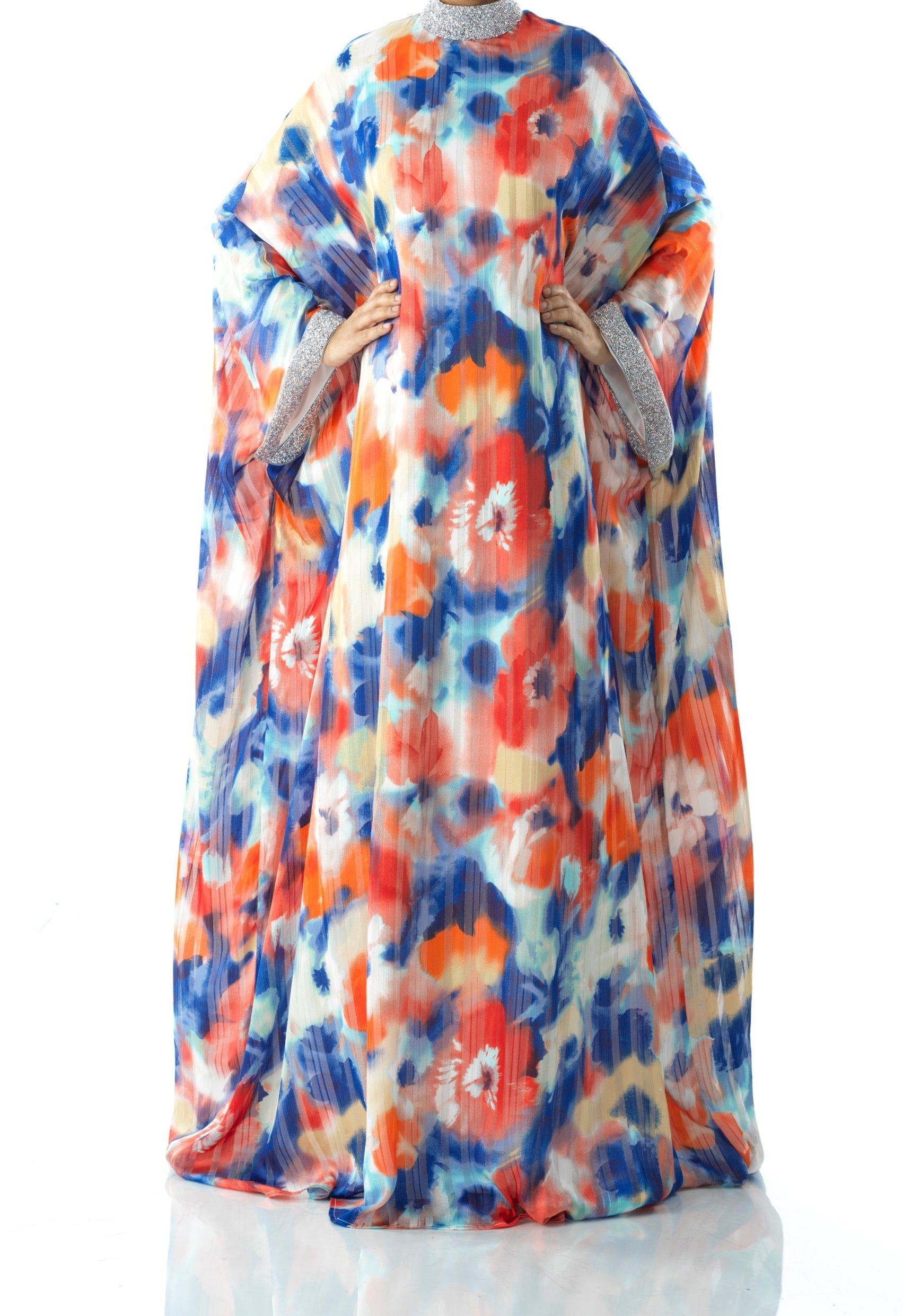 Zohra Blue tone silk chiffon kaftan abaya Kabayare