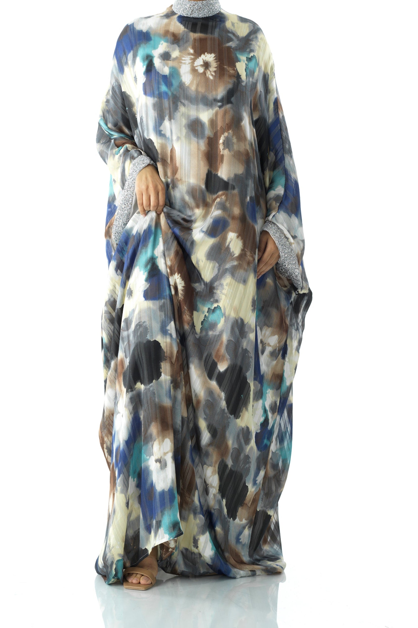 Zohra Earth tone silk chiffon kaftan abaya Kabayare