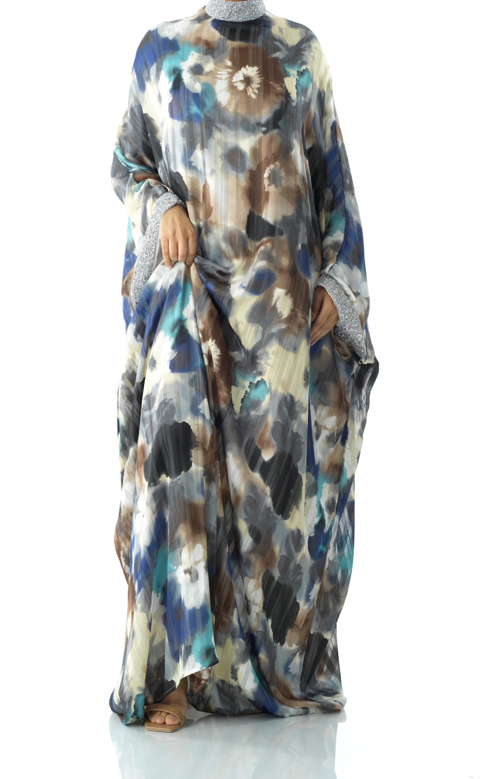 Zohra Earth tone silk chiffon kaftan abaya Kabayare