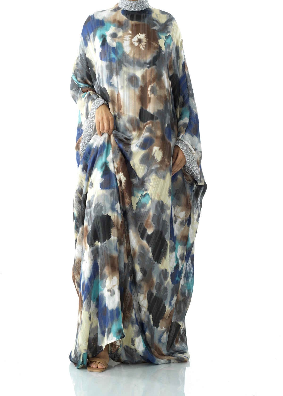 Zohra Earth tone silk chiffon kaftan abaya Kabayare