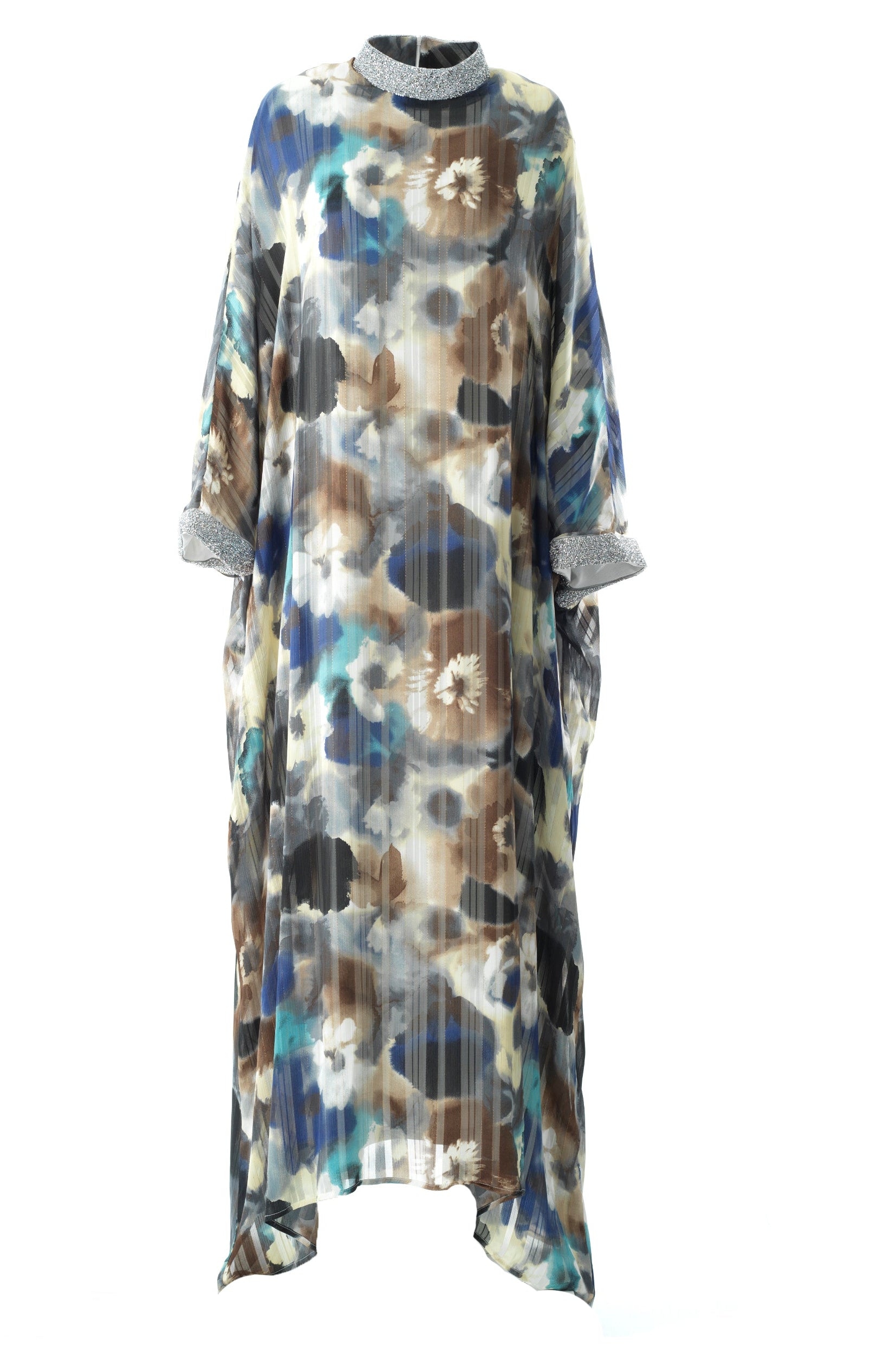 Zohra Earth tone silk chiffon shimmer kaftan abaya Kabayare