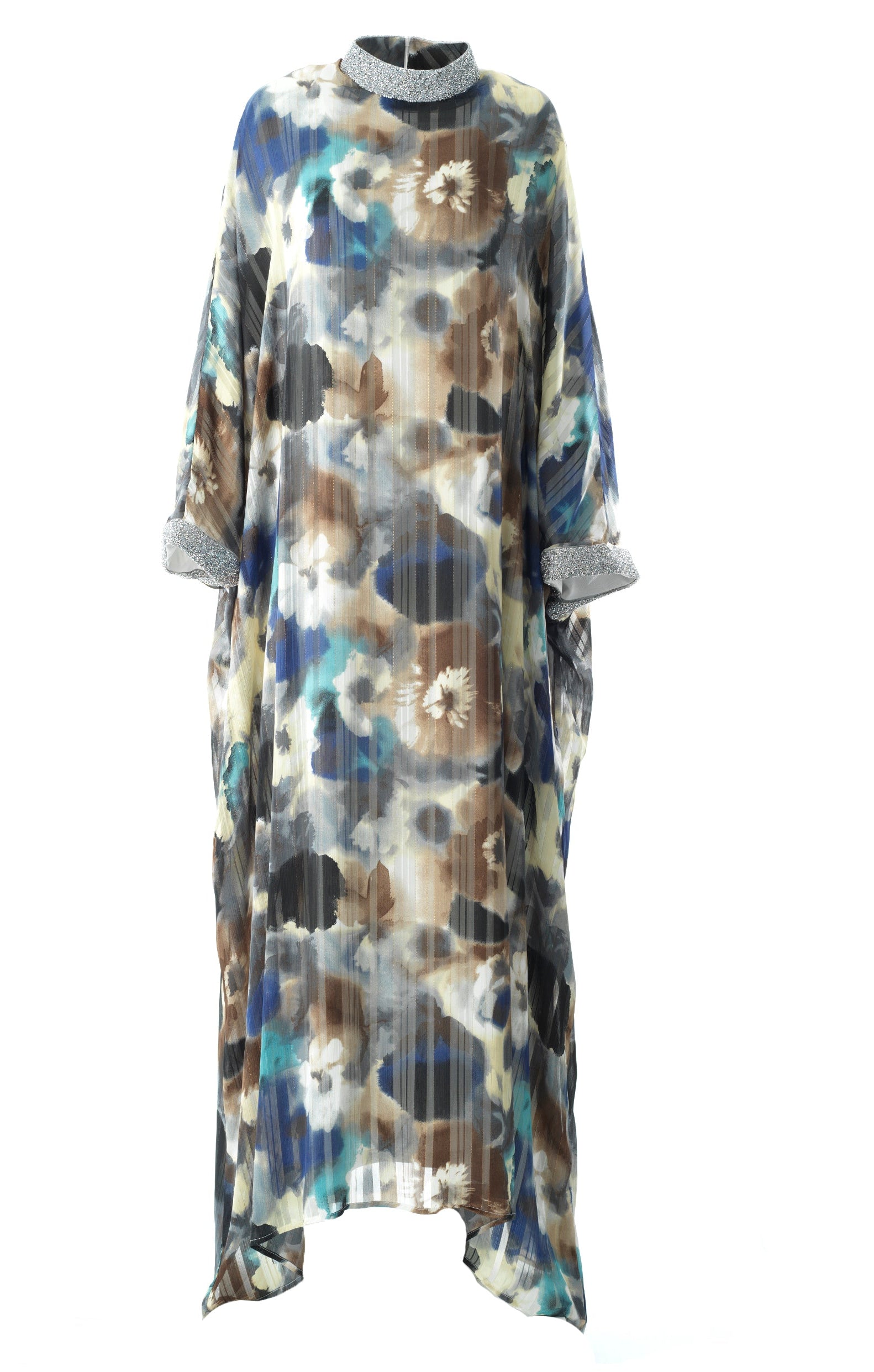 Zohra Earth tone silk chiffon shimmer kaftan abaya Kabayare