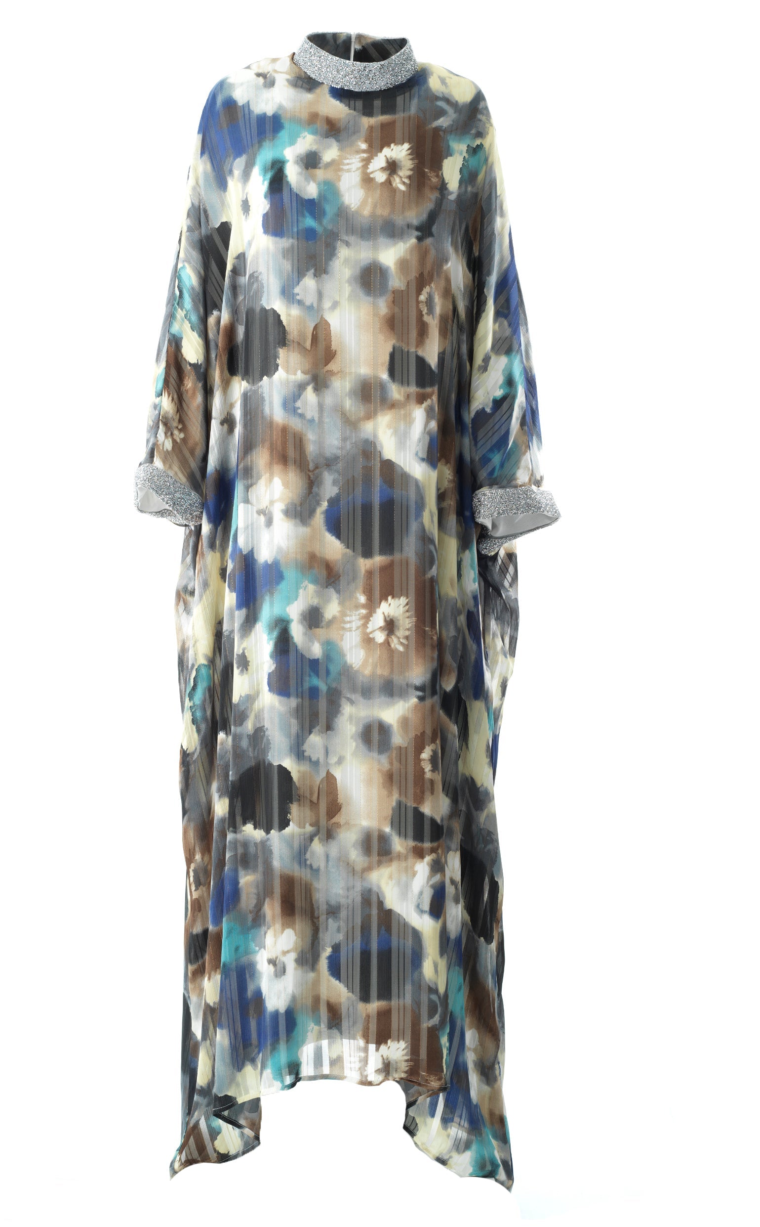 Zohra Earth tone silk chiffon shimmer kaftan abaya Kabayare