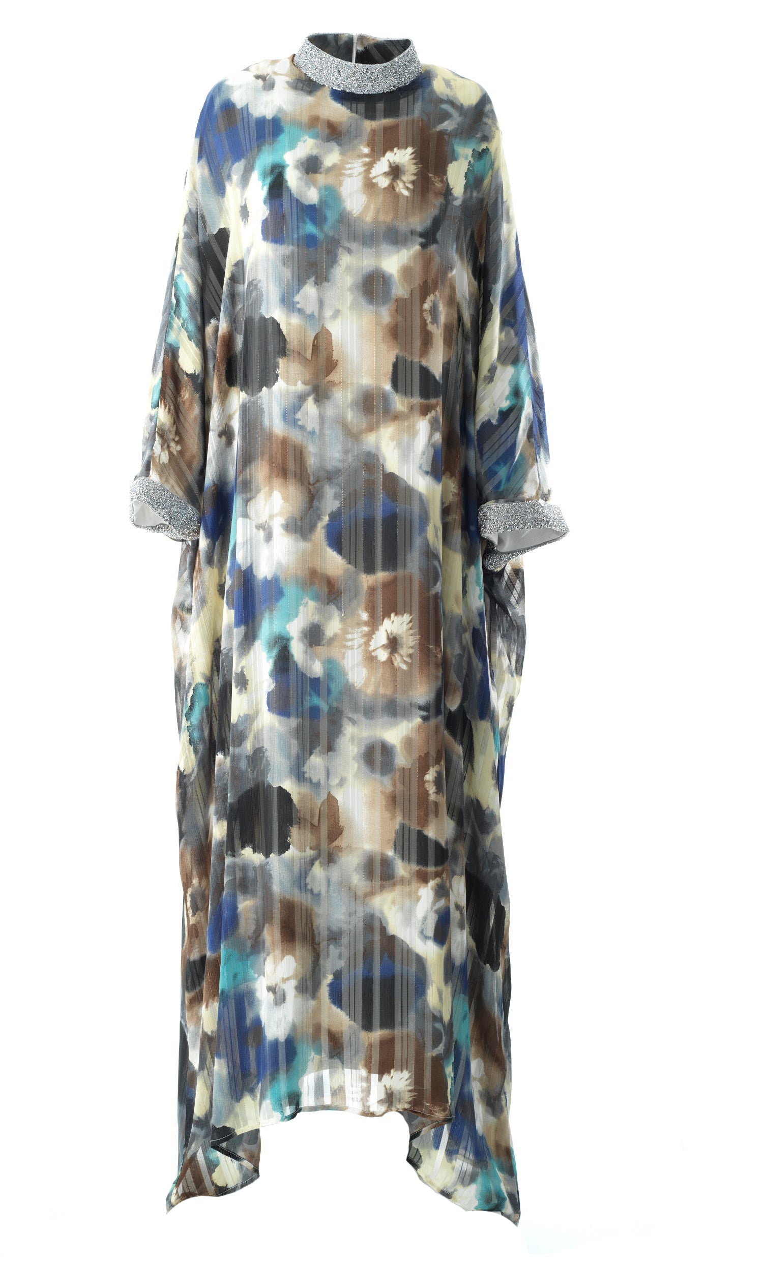 Zohra Earth tone silk chiffon shimmer kaftan abaya Kabayare