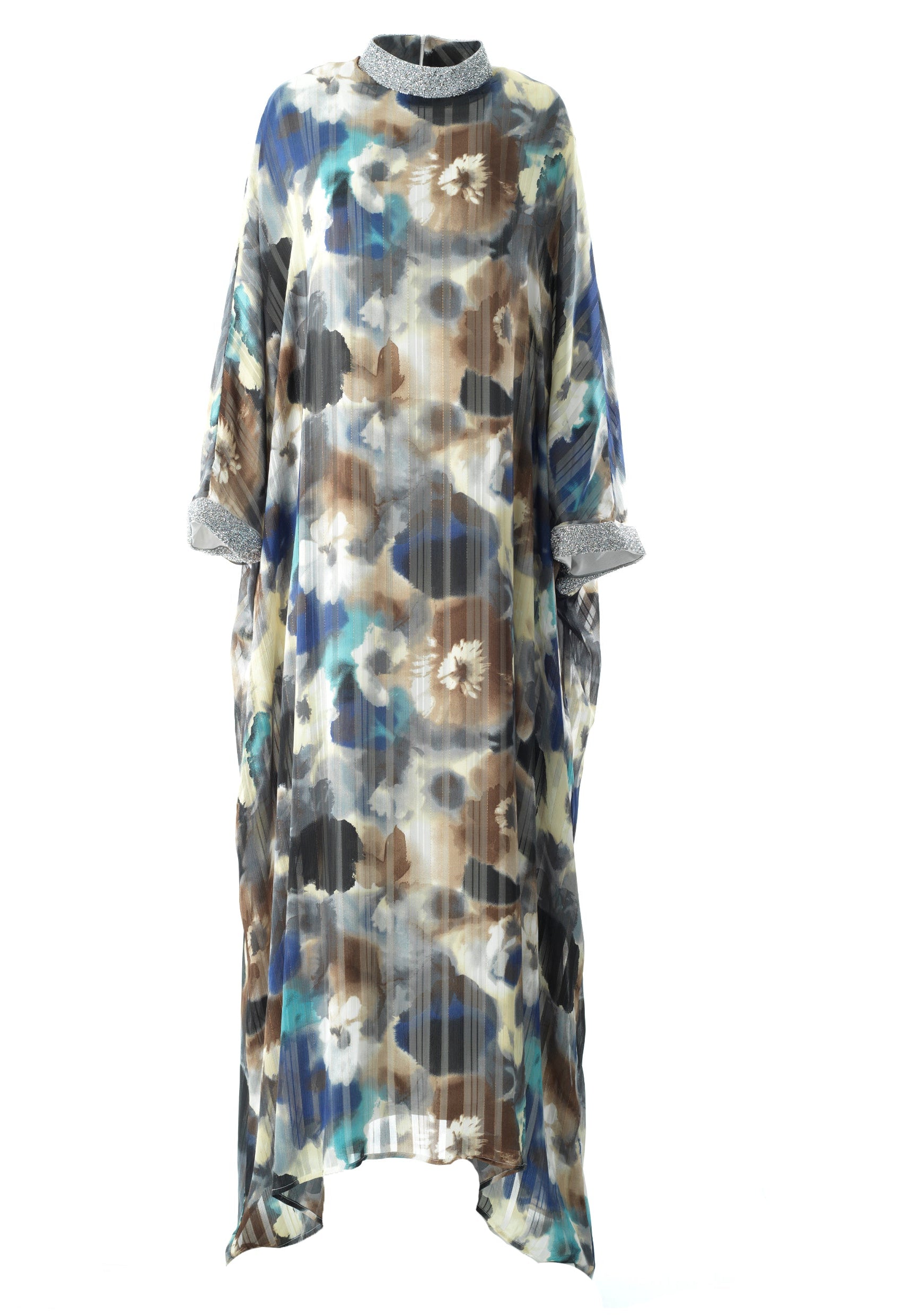 Zohra Earth tone silk chiffon shimmer kaftan abaya Kabayare