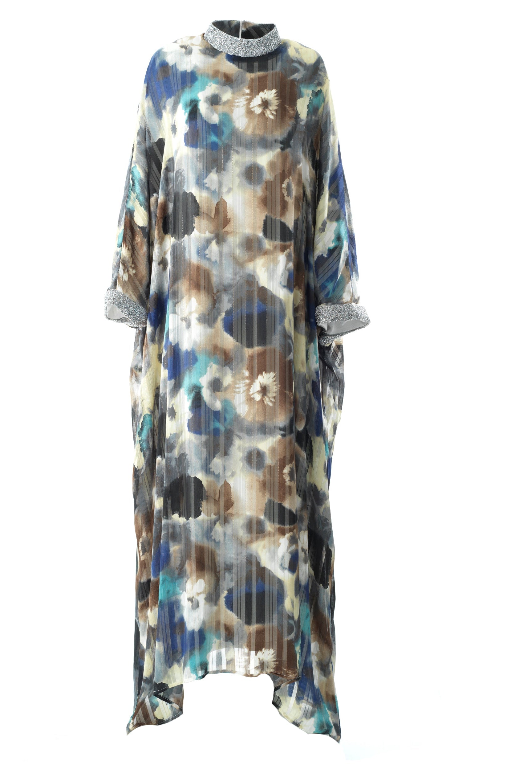 Zohra Earth tone silk chiffon shimmer kaftan abaya Kabayare