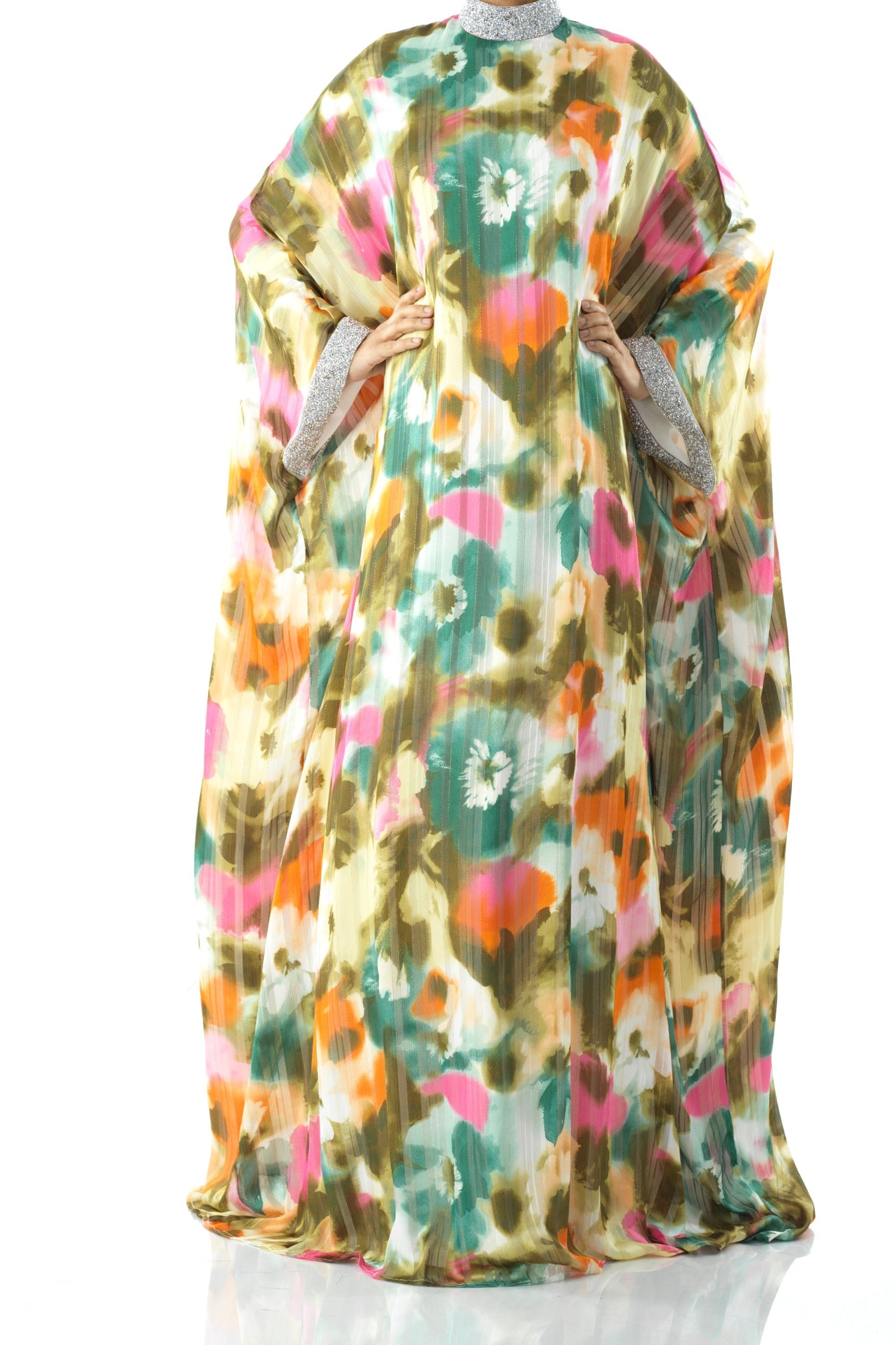 Zohra Olive tone silk chiffon kaftan abaya Kabayare