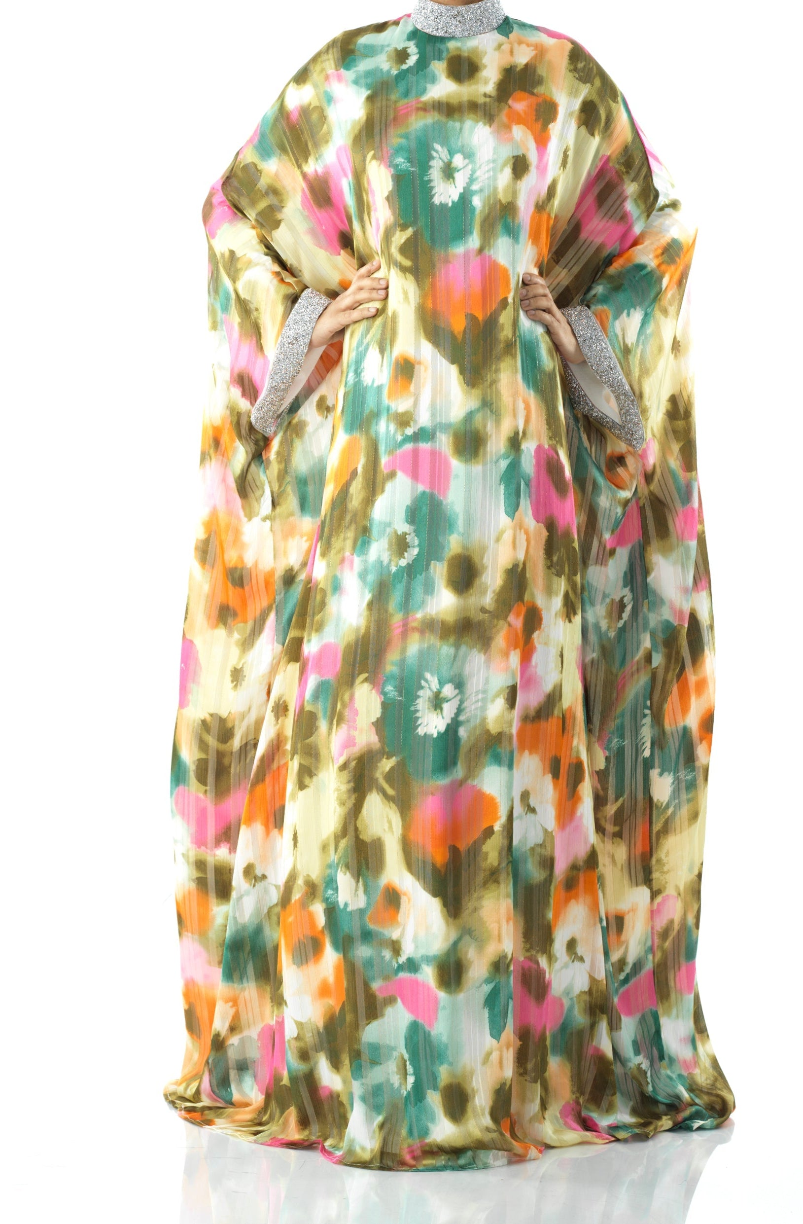 Zohra Olive tone silk chiffon kaftan abaya Kabayare