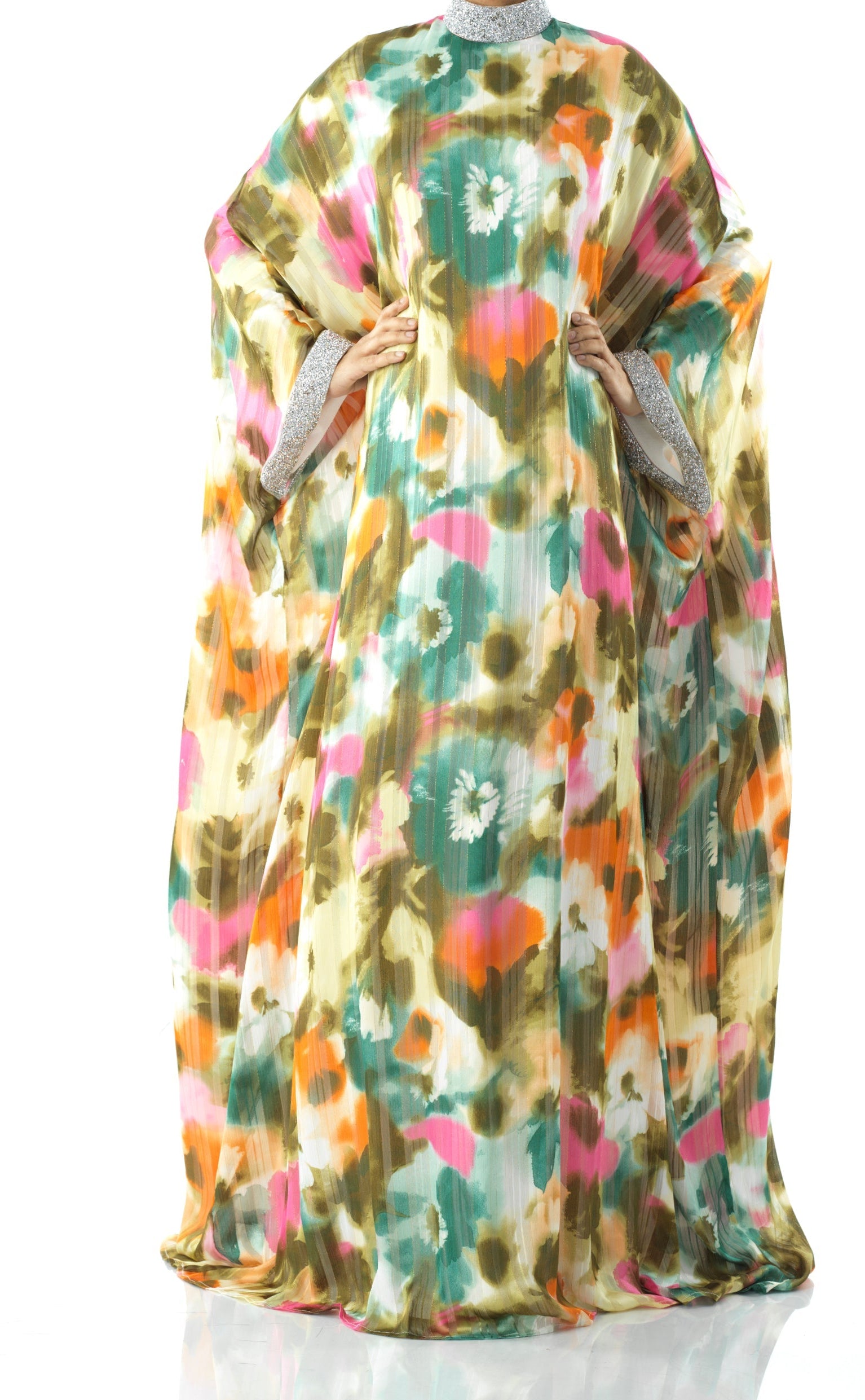 Zohra Olive tone silk chiffon kaftan abaya Kabayare