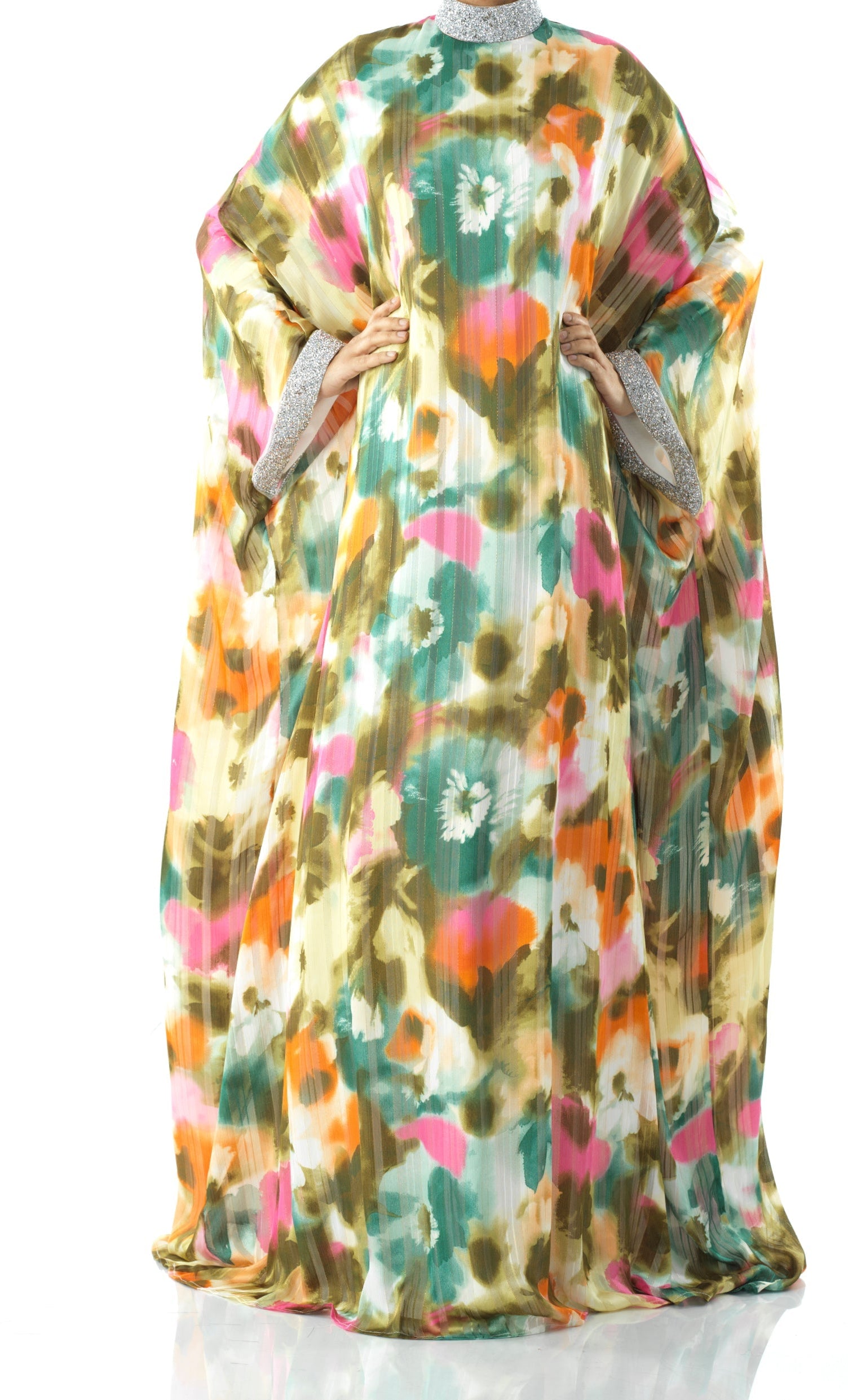 Zohra Olive tone silk chiffon kaftan abaya Kabayare