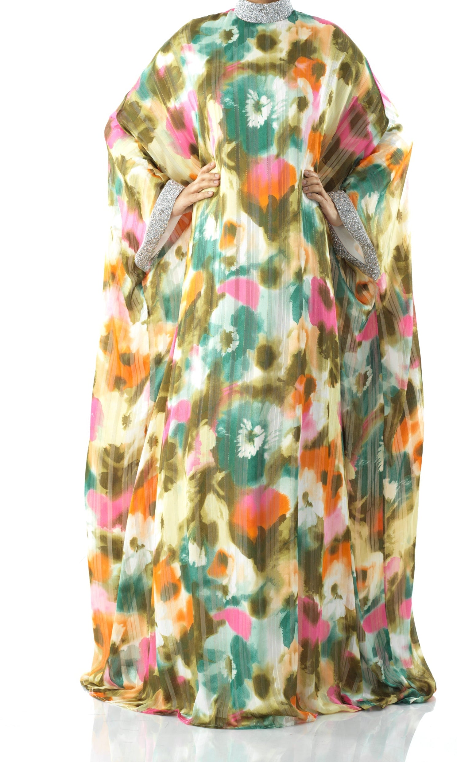 Zohra Olive tone silk chiffon kaftan abaya Kabayare