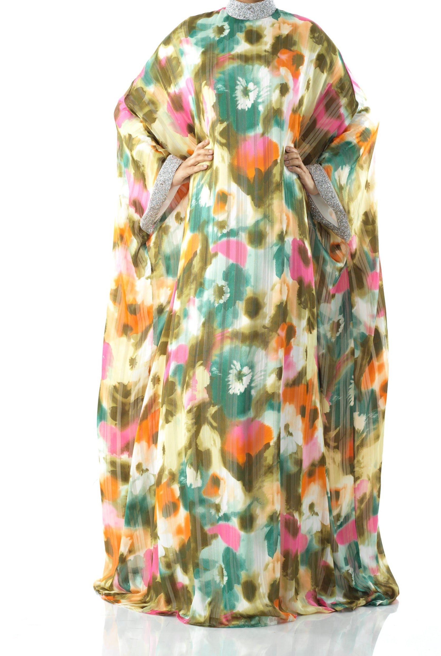 Zohra Olive tone silk chiffon kaftan abaya Kabayare