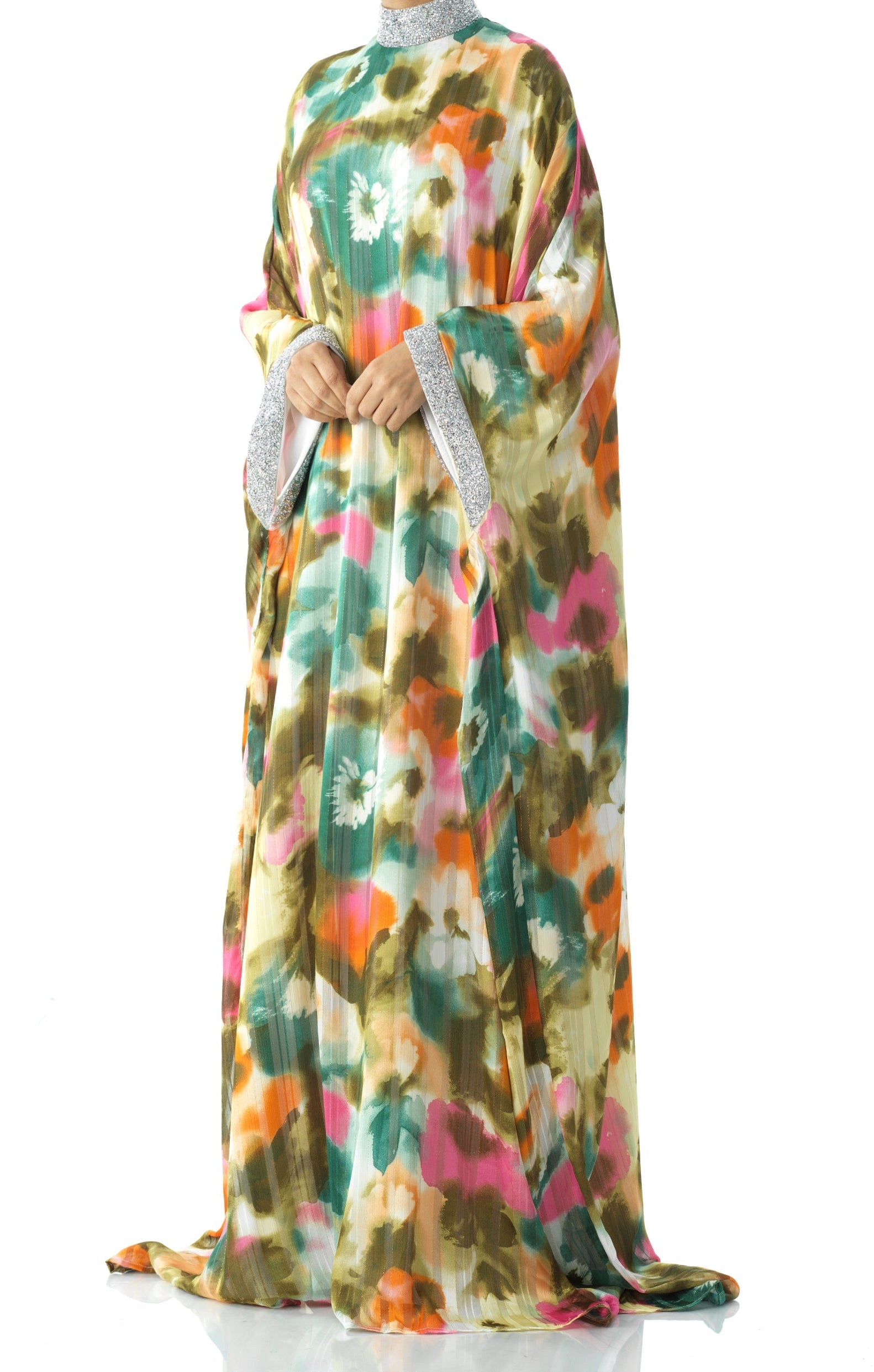 Zohra Olive tone silk chiffon kaftan abaya Kabayare