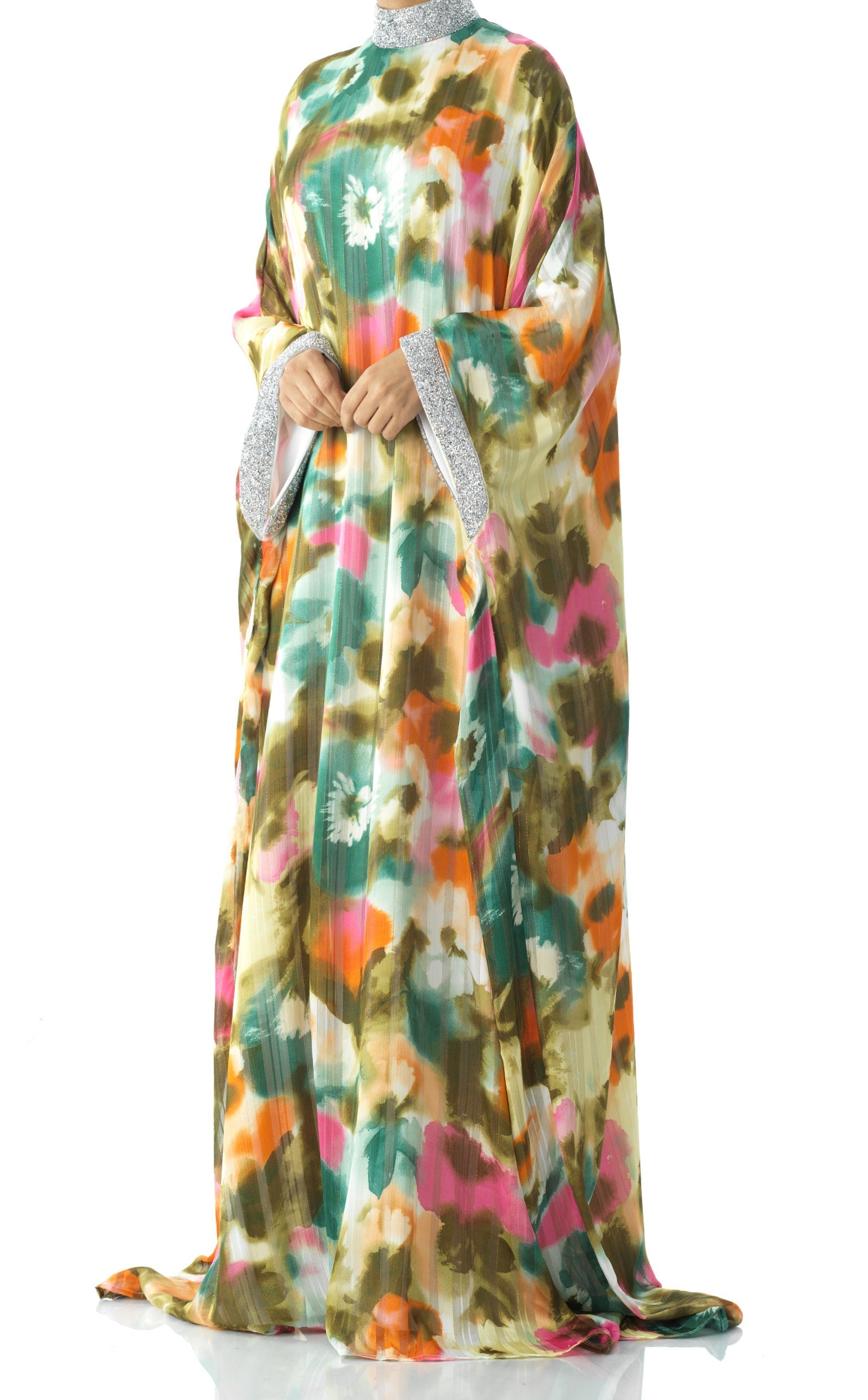 Zohra Olive tone silk chiffon kaftan abaya Kabayare