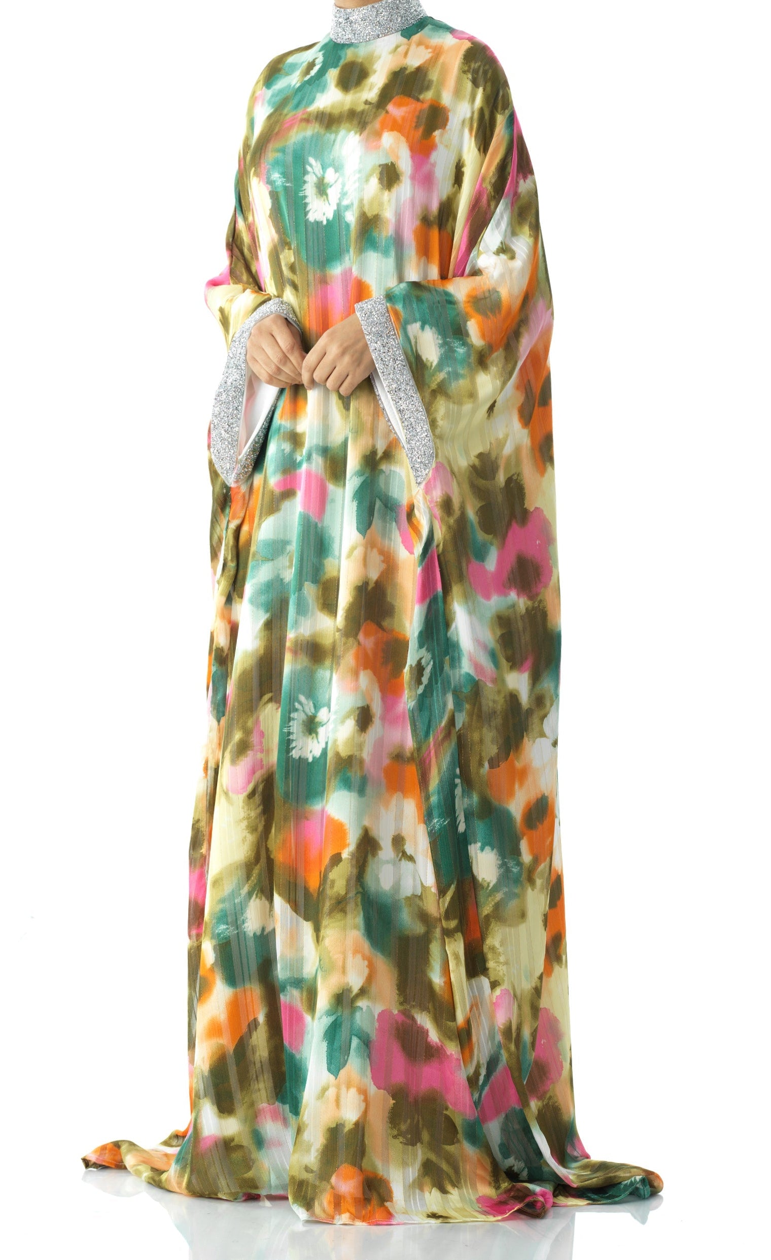 Zohra Olive tone silk chiffon kaftan abaya Kabayare